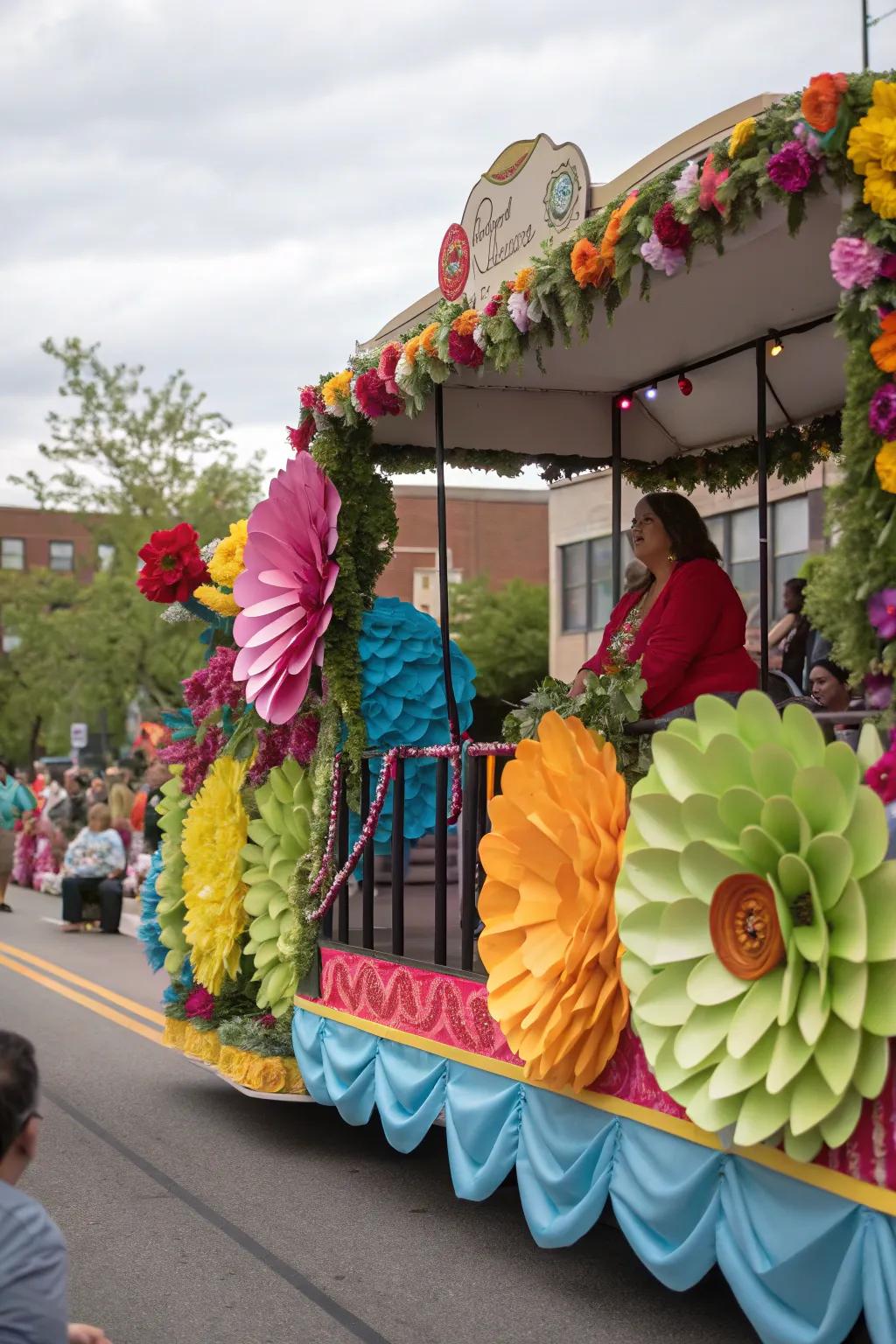 A floral abundance on a carnival parade piece.
