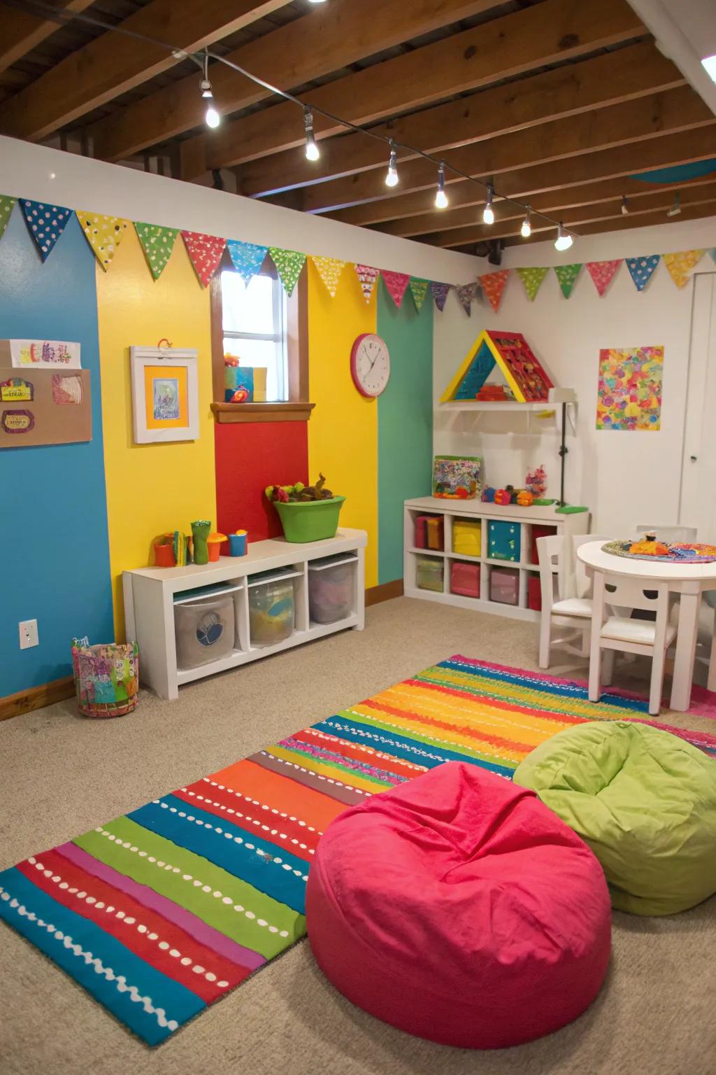Design a secure and pleasant play zone for kids within your crawl space.