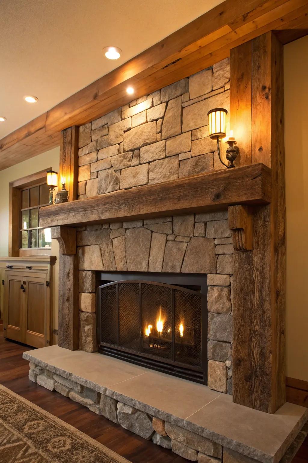 Add countryside charm with a recovered lumber mantel.