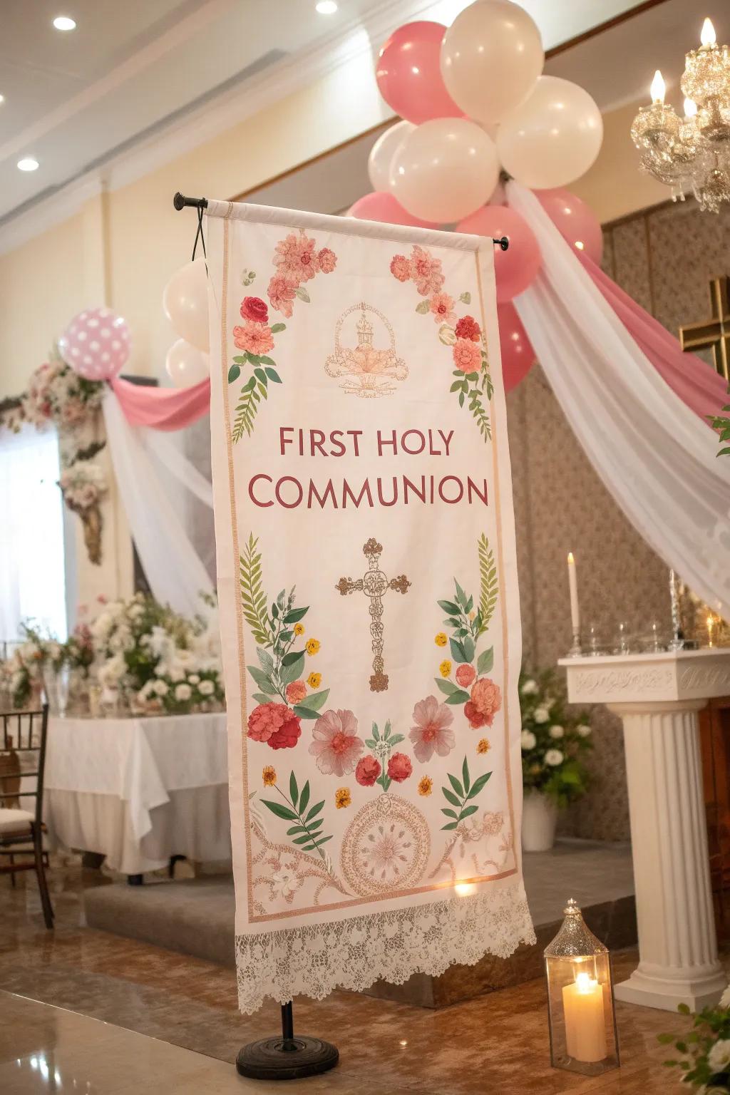 An exquisite customized banner introduces a heartfelt element to any celebration.