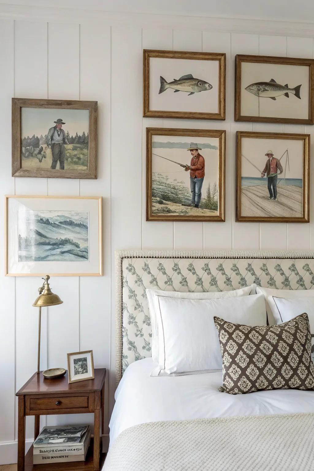 Wall art can serve as a central visual element in your fishing-themed bedroom.
