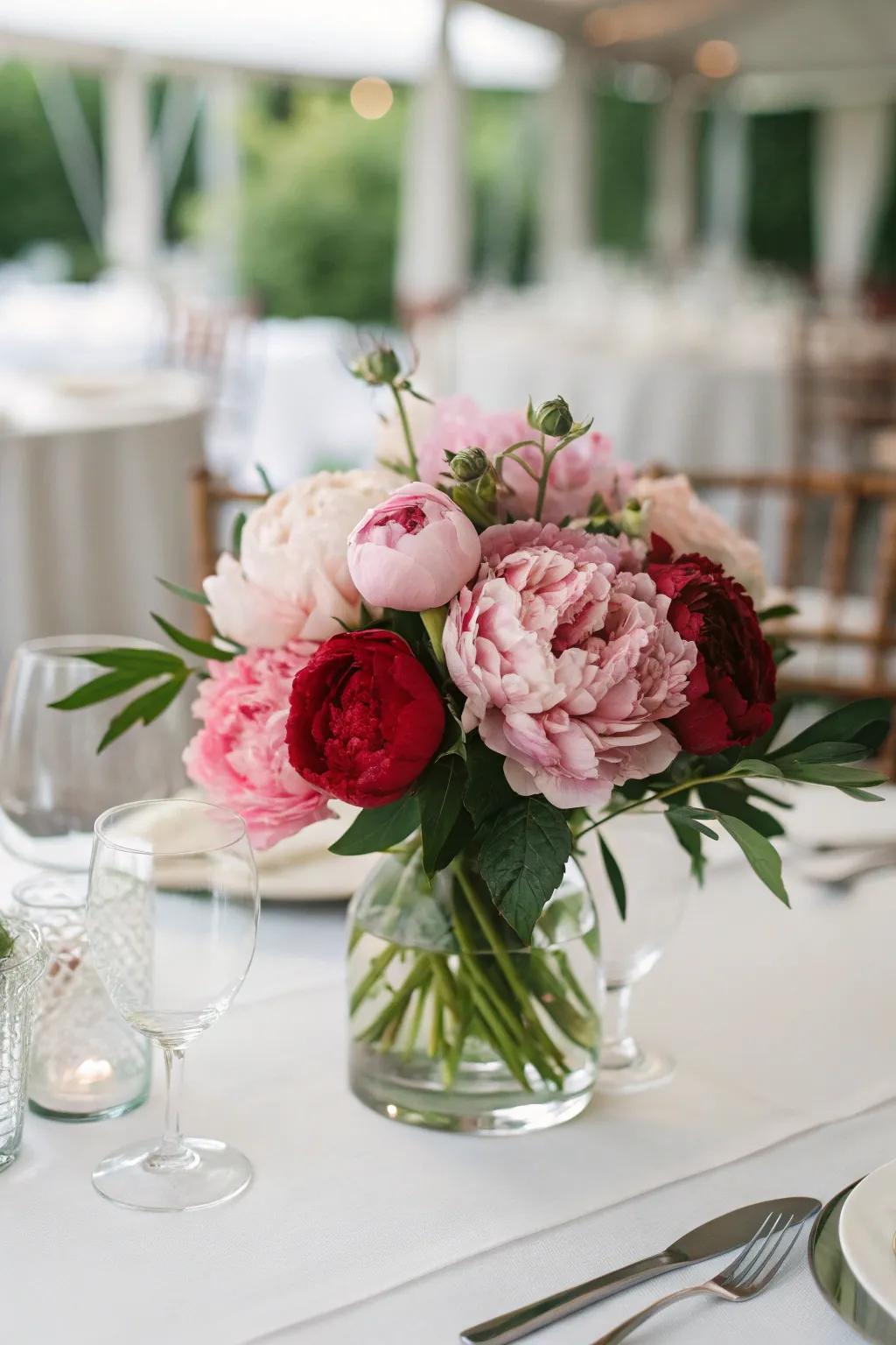 Elegant carnation centerpiece in a glass container, great for introducing a luxurious touch to your home.
