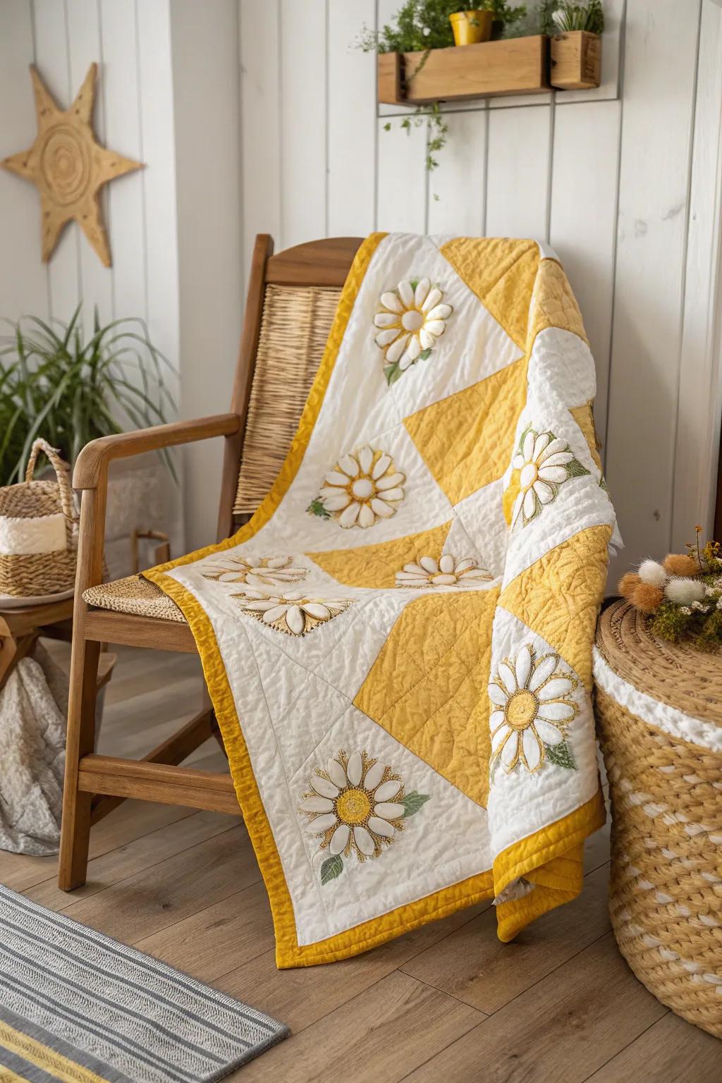 With this delightful daisy chain quilt pattern, embrace the essence of sunshine. It's the ideal way to add a hint of warmth and elegance to your space.