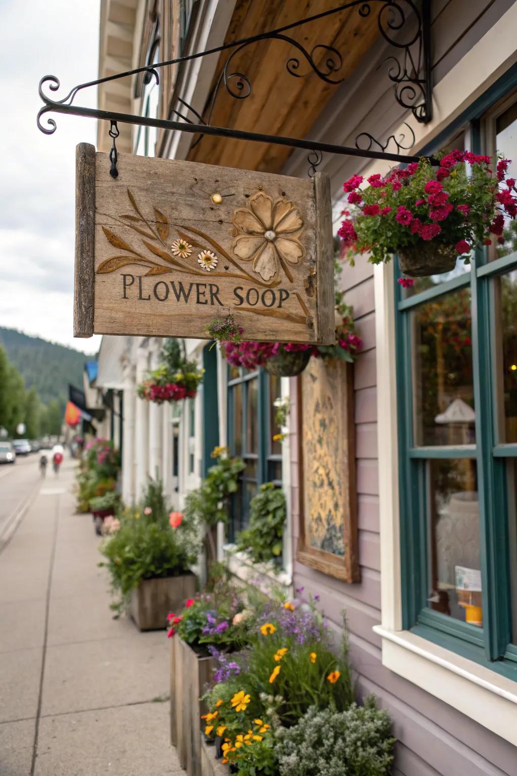 Down-to-earth wood marker delivering ageless grandeur to the shop facade
