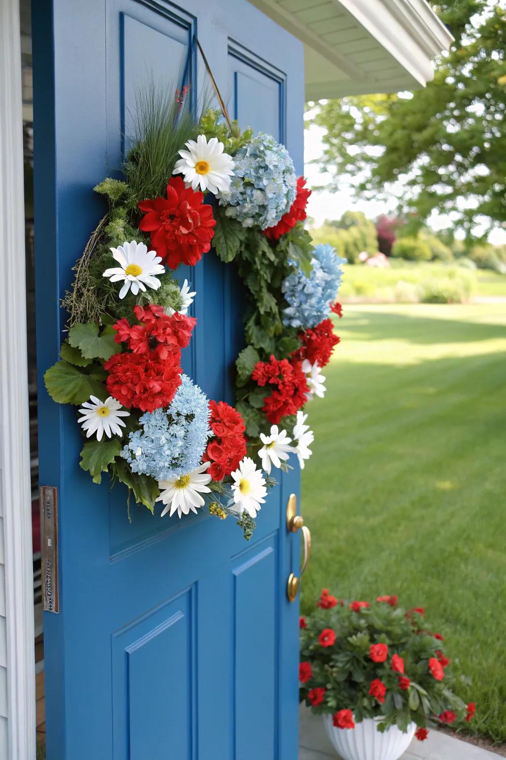 A floral explosion wreath perfect for a fresh summer look.