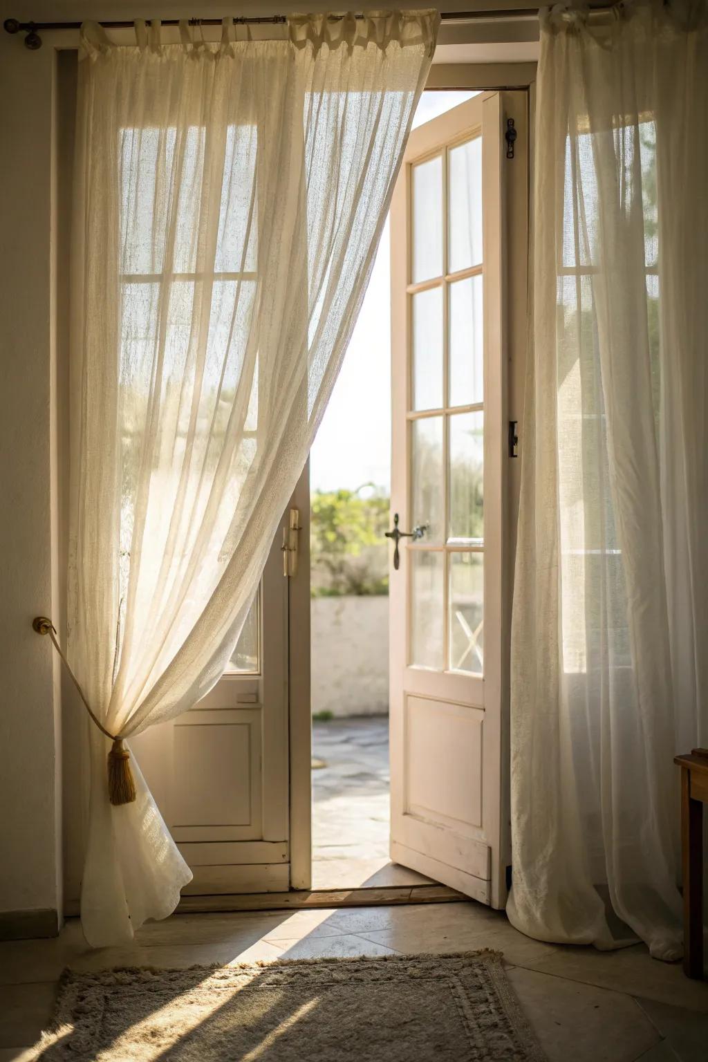 Translucent drapes filtering in natural light, building a breezy entryway.