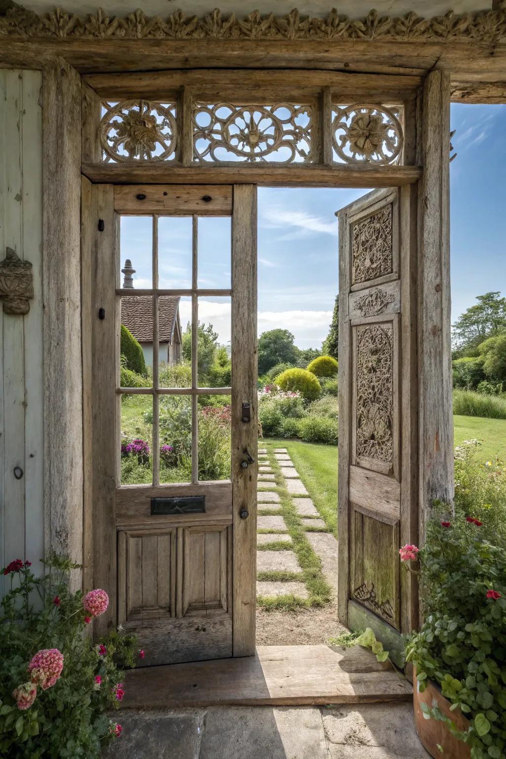 A traditional wood door with see-through glass for a bright, warm welcome.
