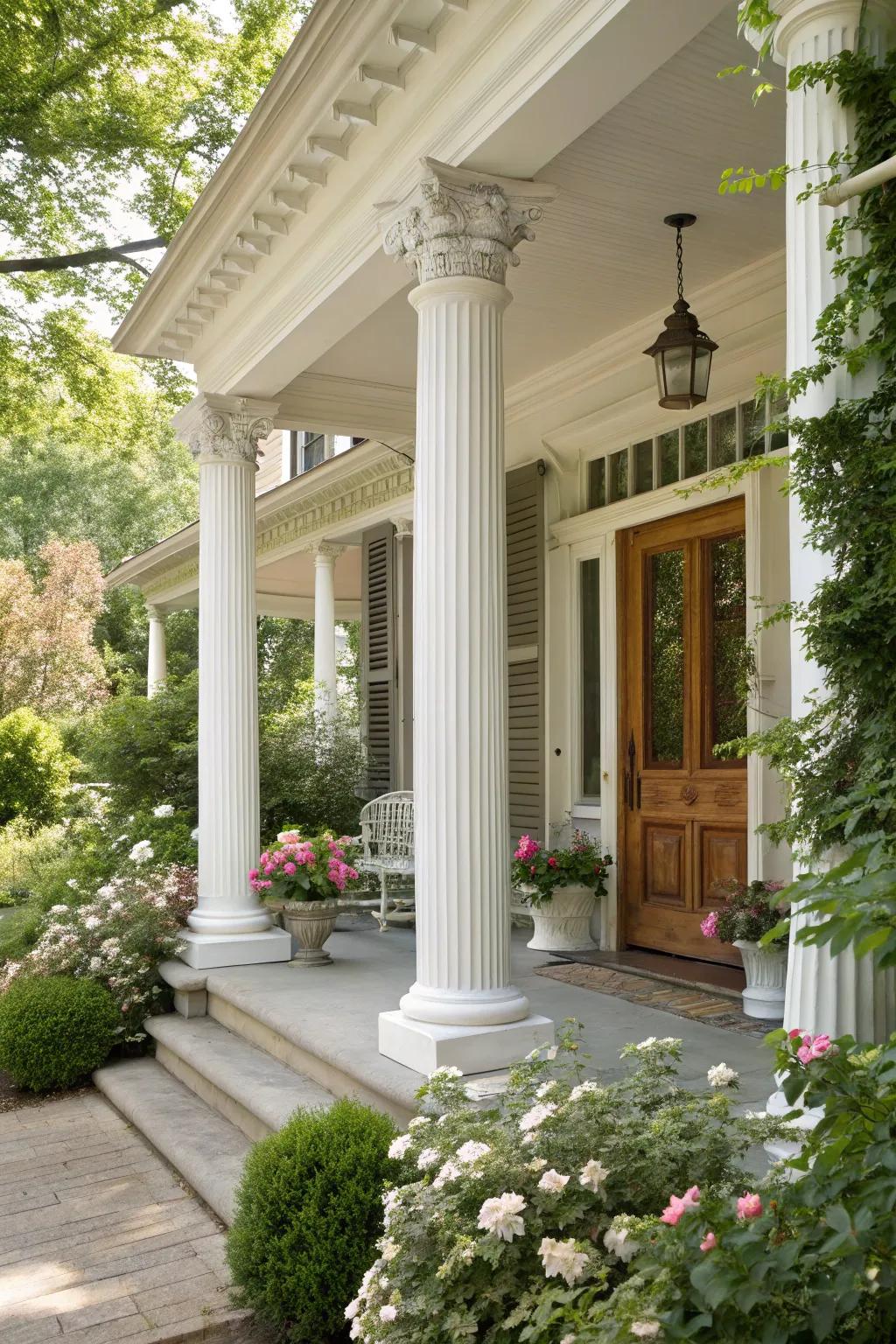 White columns offer a timeless and classy appeal for any front porch.