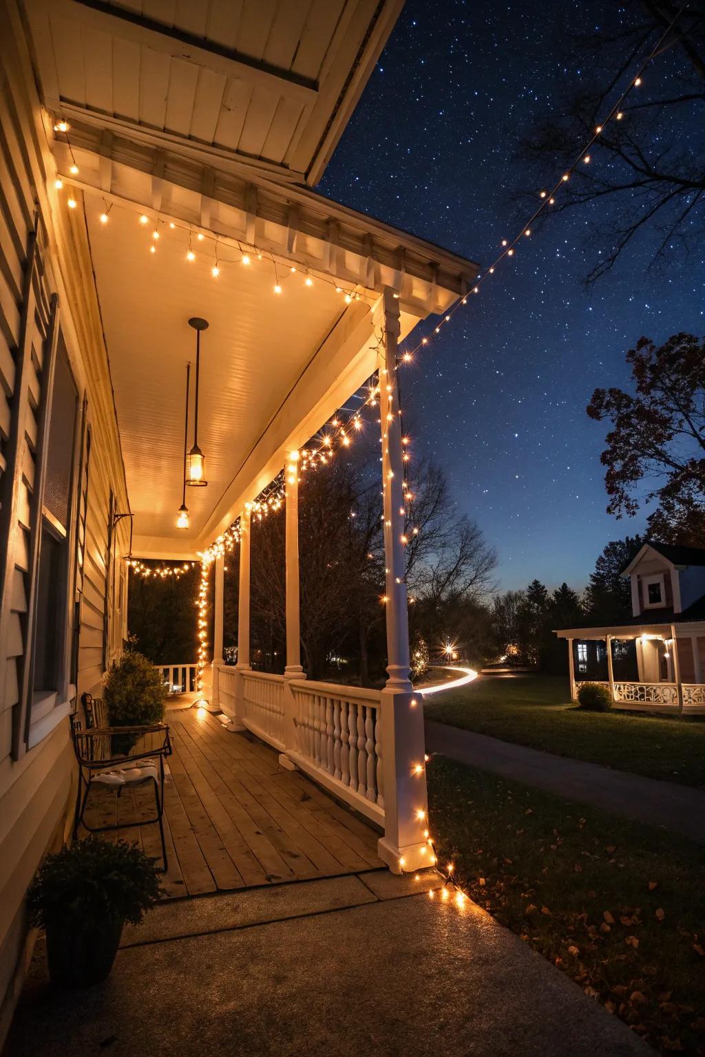 A warm welcome with the glow of string lights.