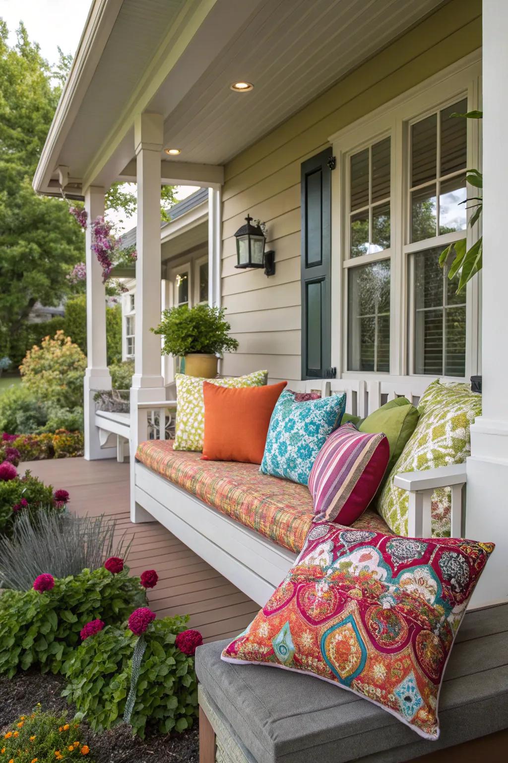 Employ cushions to inject color and comfort.