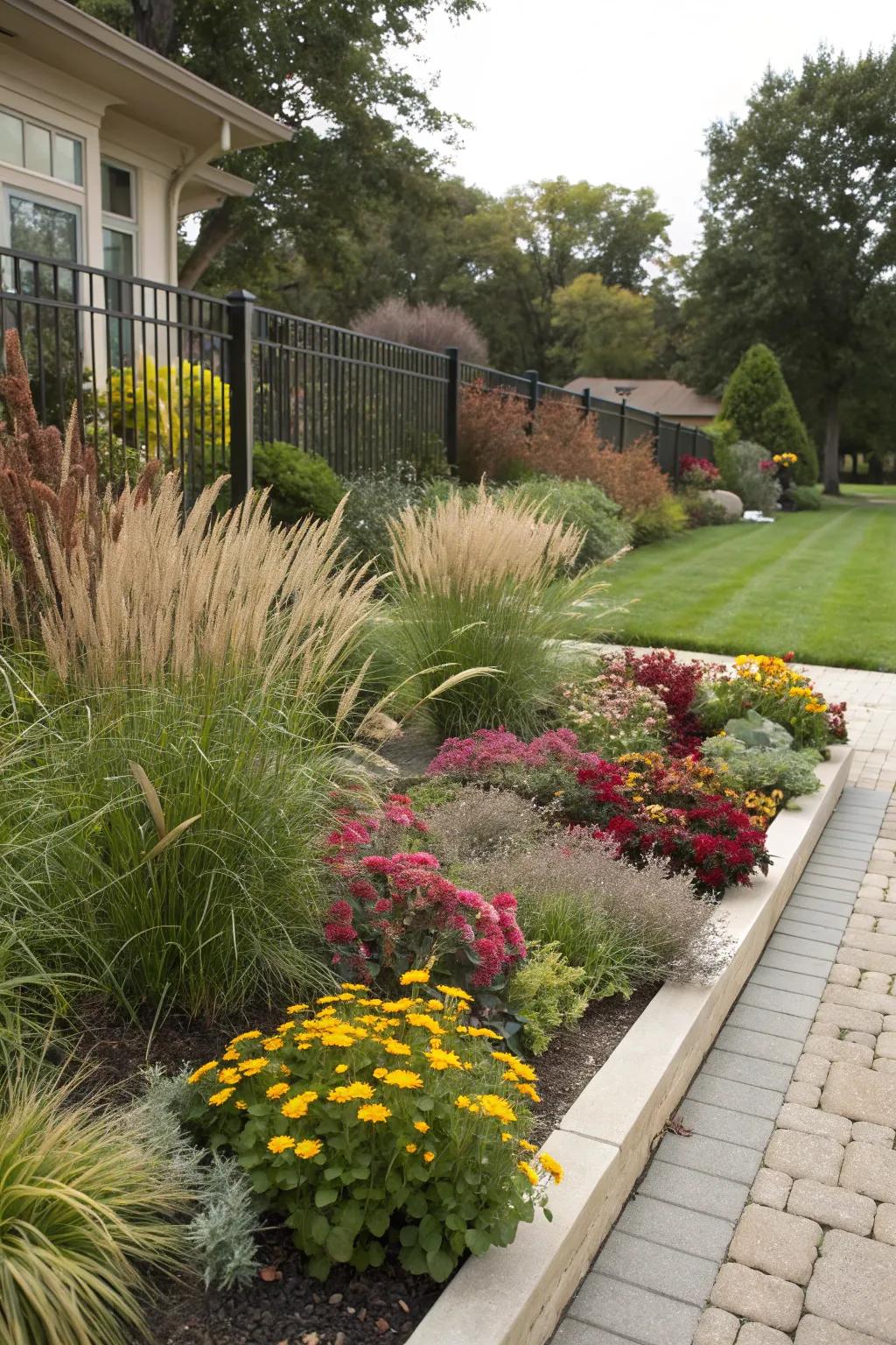Capture depth with multi-tiered plantings in your autumn flower beds, crafting an enchanting tableau.