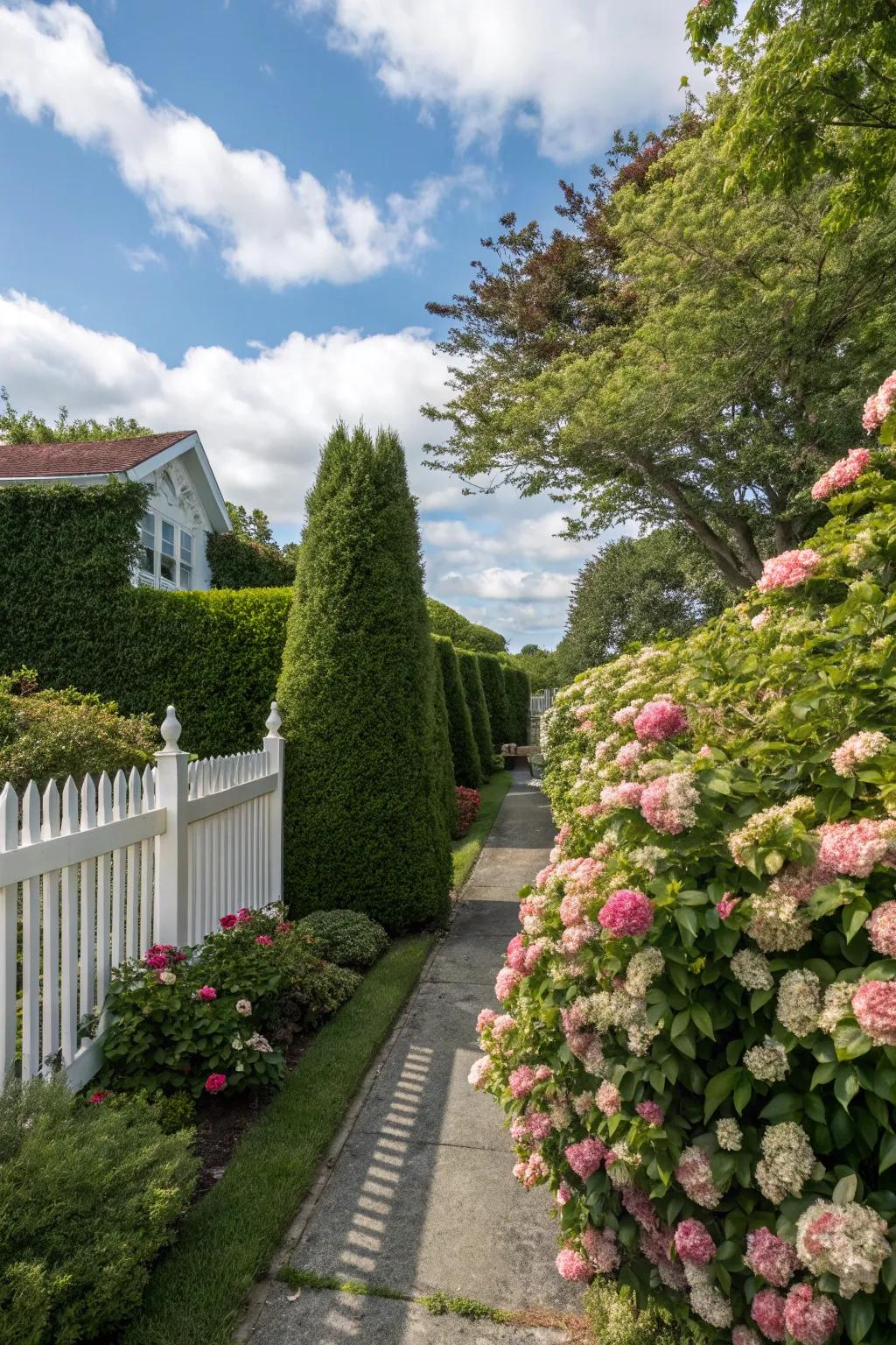 Bushes and plants generate natural privacy displays that harmonize with the landscape.