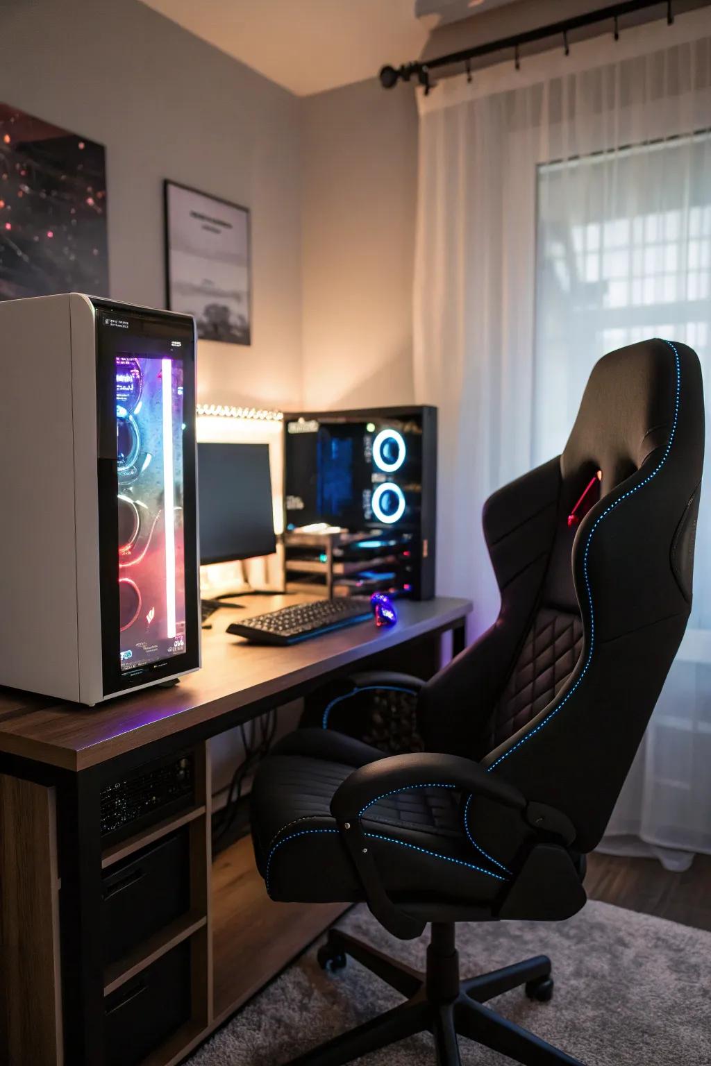 A specialized PC gaming zone featuring high-end equipment.