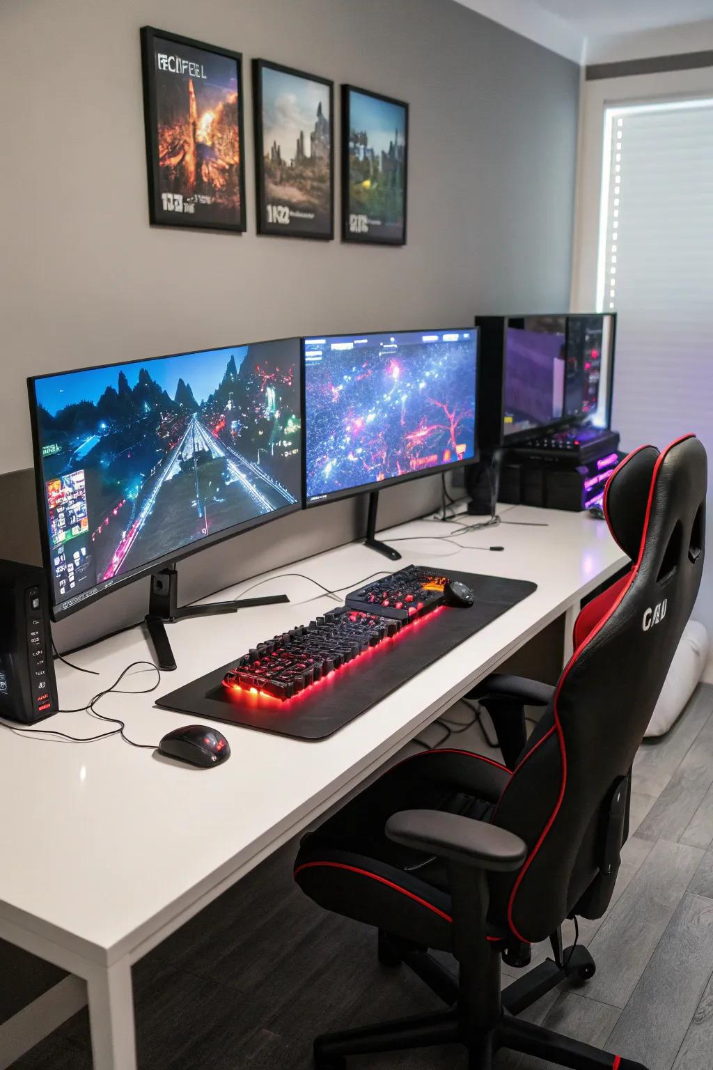 A multi-display configuration designed for a comprehensive gaming adventure.