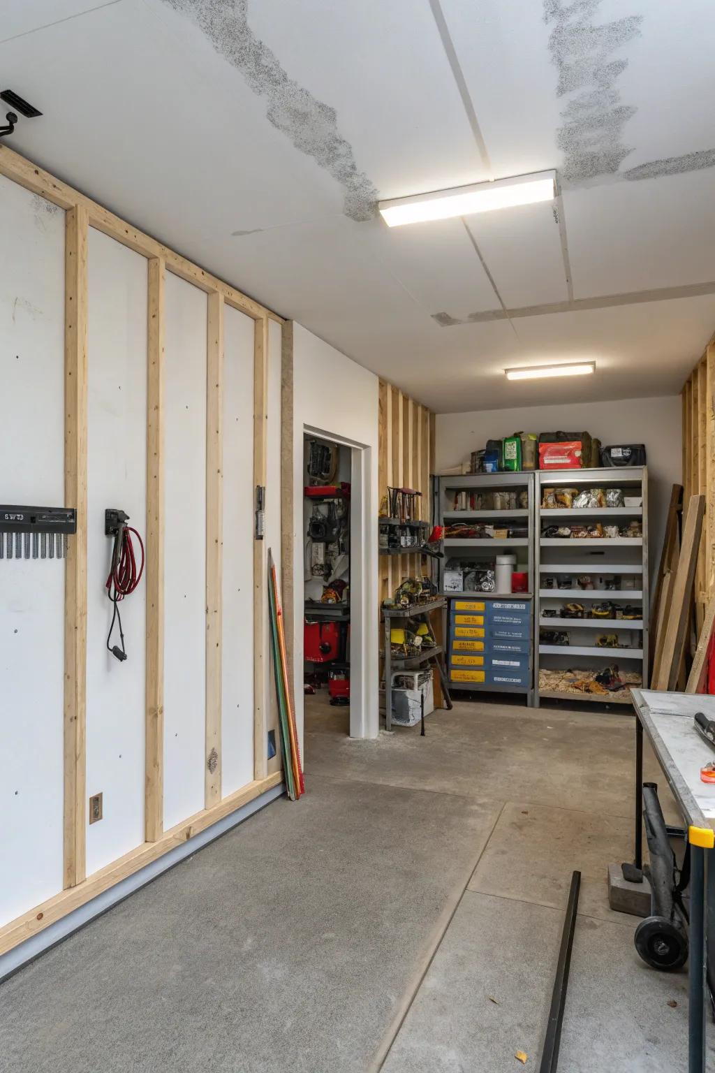 Frame walls establish a distinct and lasting division in your garage.