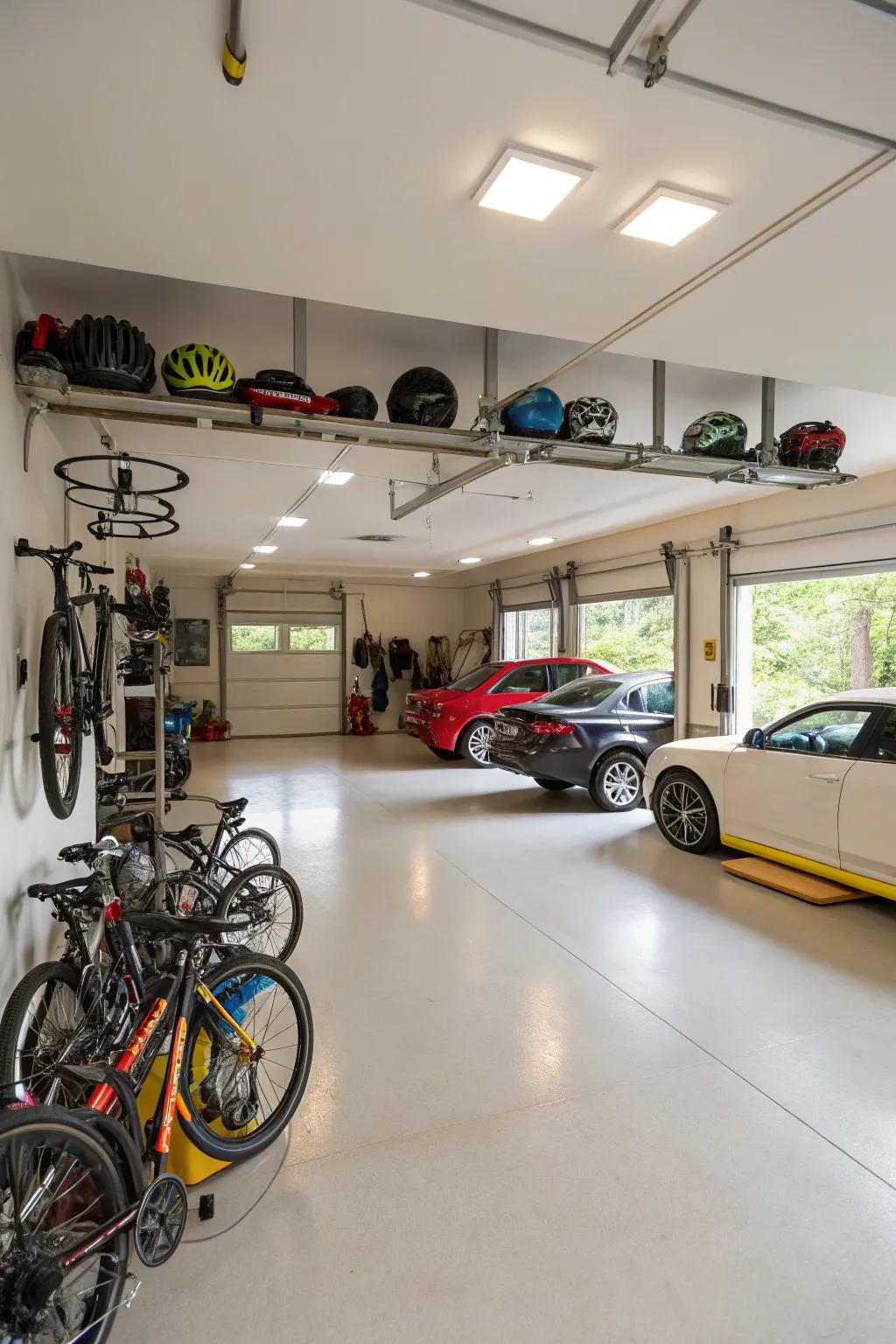 A roomy garage provides ample space for both vehicles and all your adventure essentials.