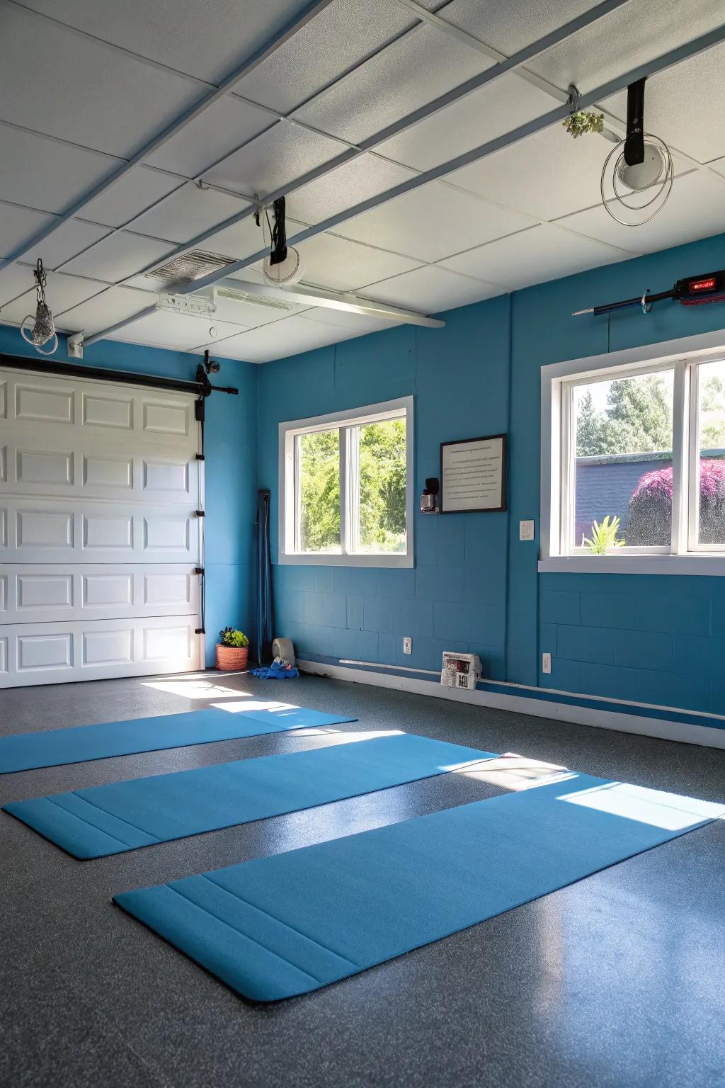 Cerulean walls are great for unwinding and yoga.