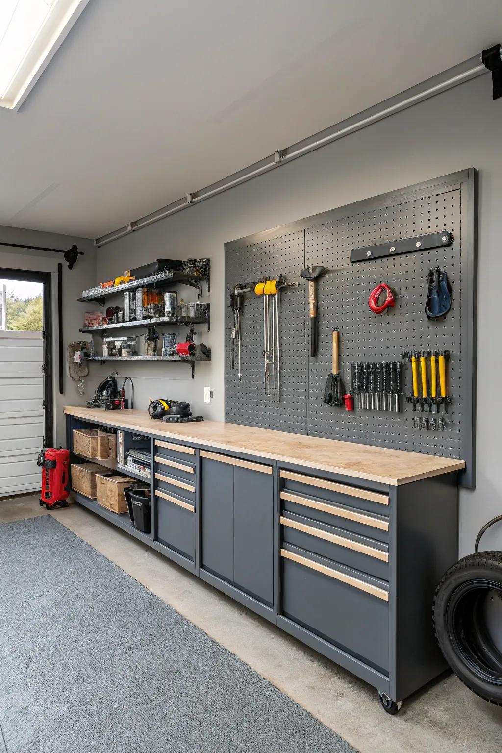 Gray strikes an ideal balance between stylish design and everyday practicality for your garage.