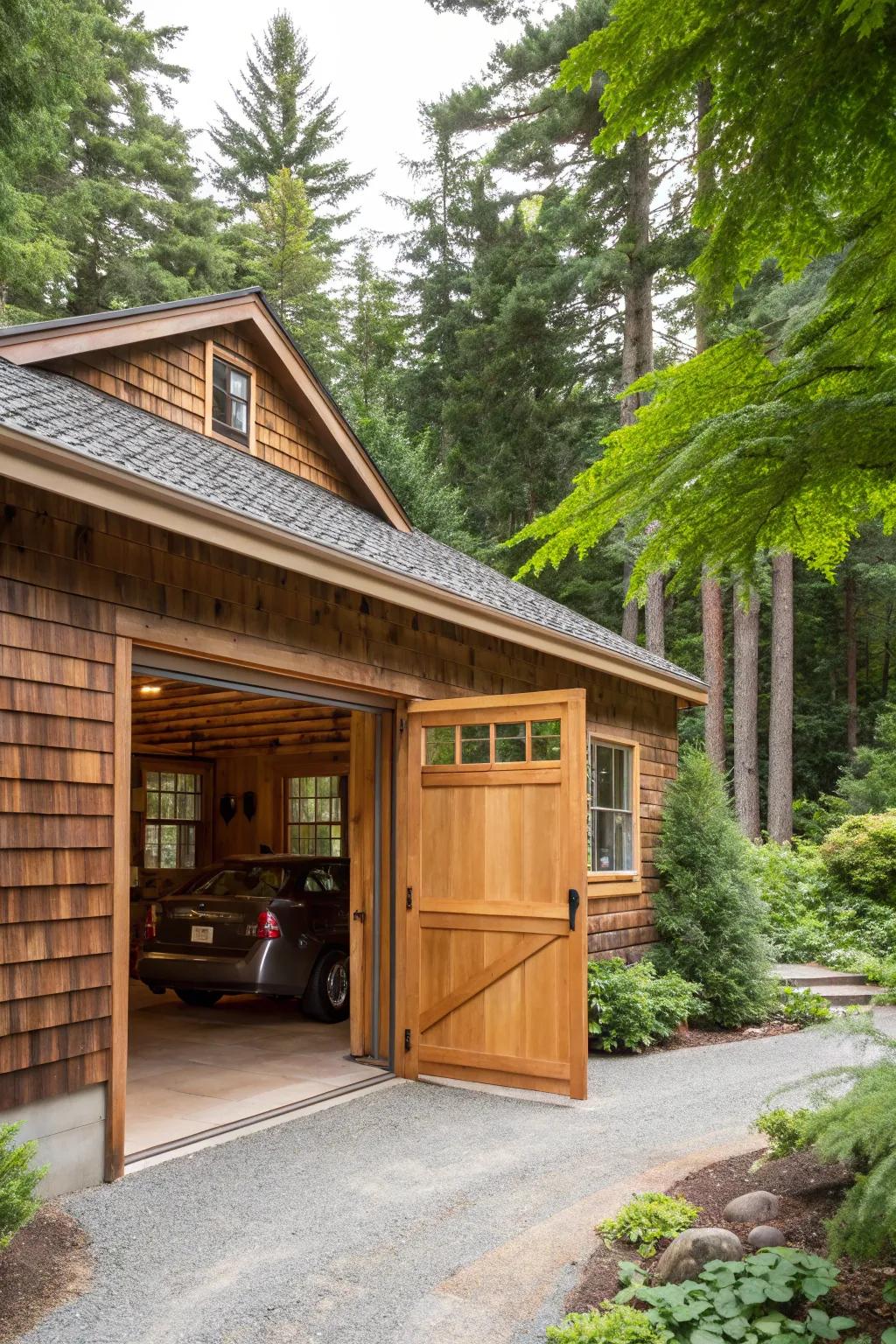 Charming wooden garage trim that exudes warmth.