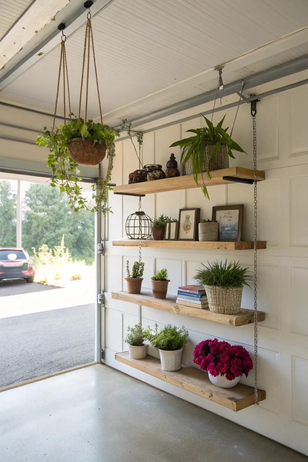 Wall shelves add both utility and charm to your garage walls.