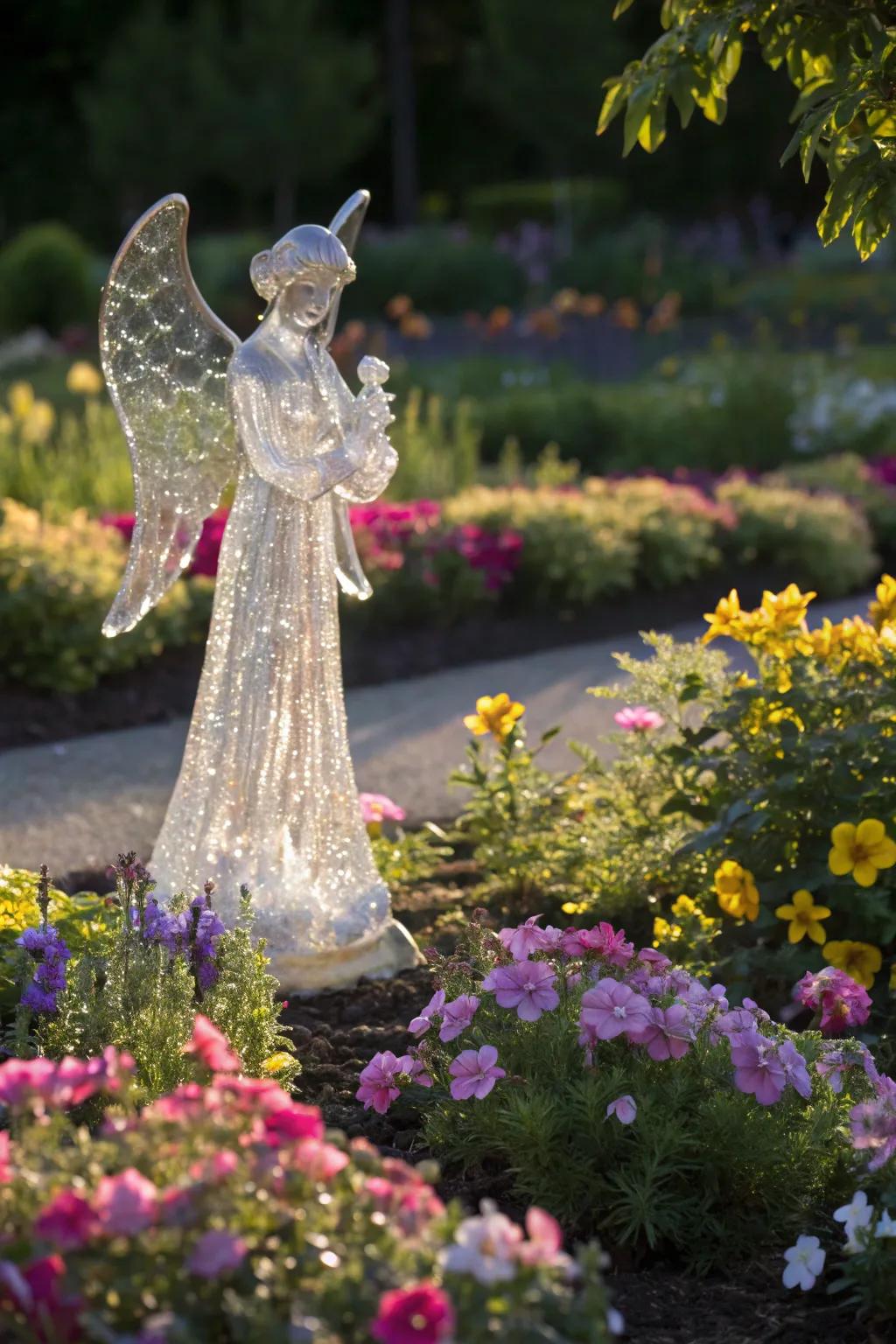A shimmering glass angel basking in the glow of morning light.