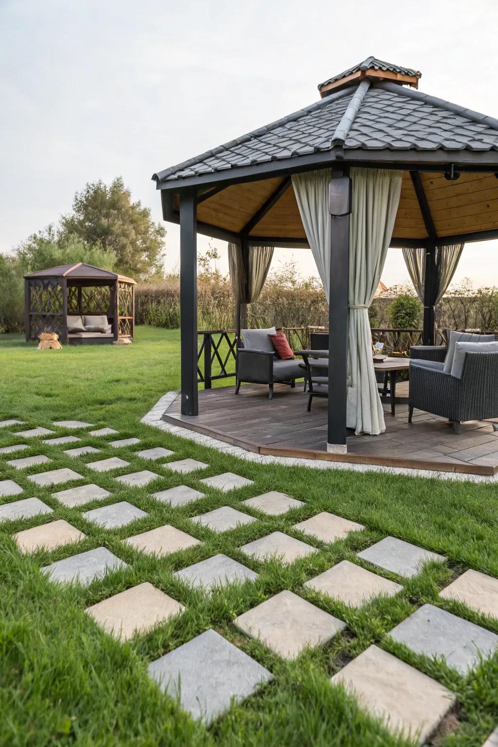 Interlocking deck tiles provide a polished and adaptable flooring solution.