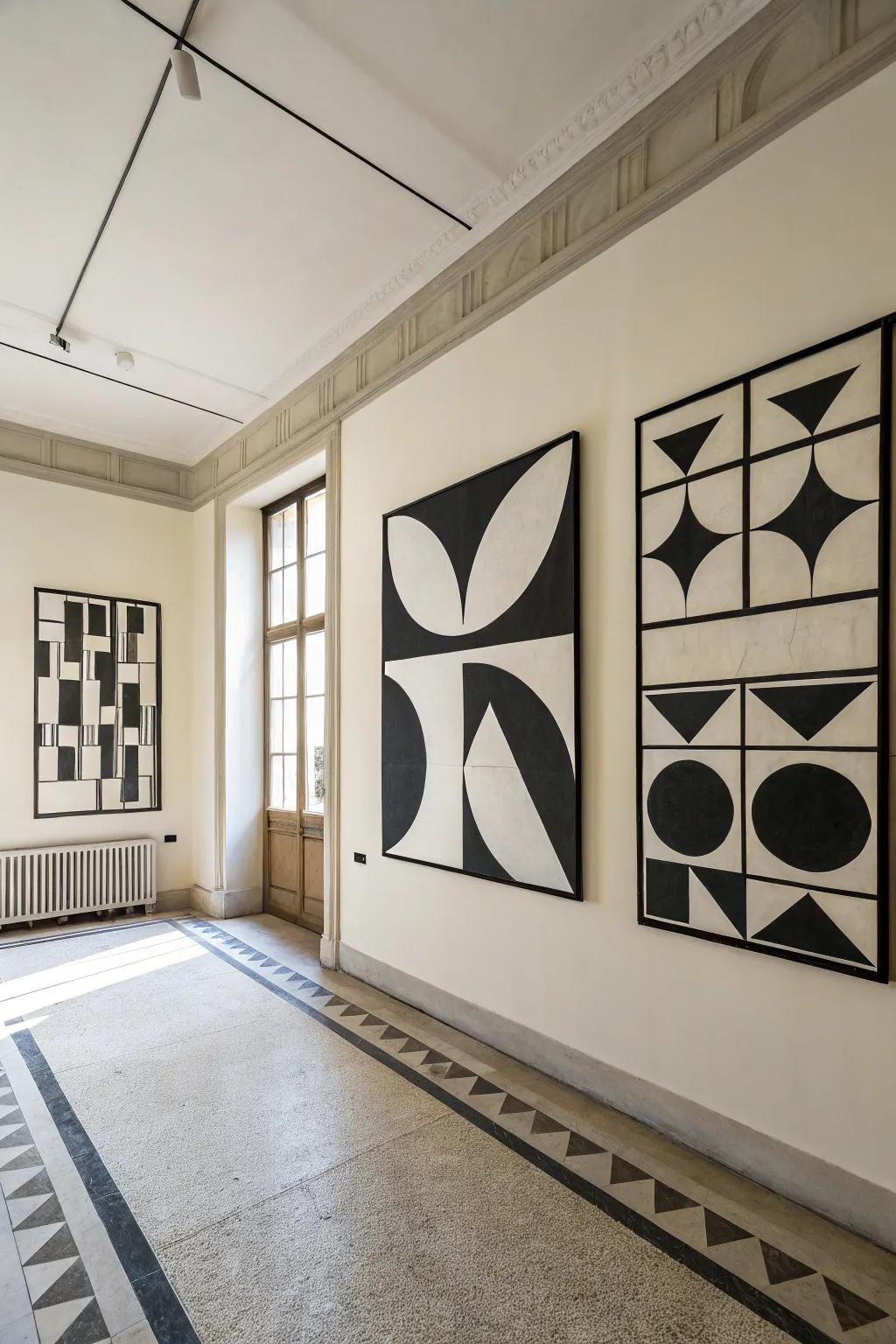 Sophistication and elegance are exuded through black and white geometric art.