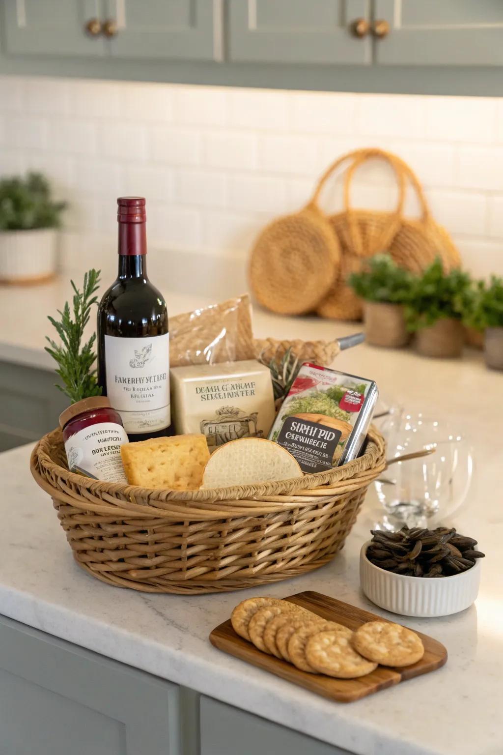 A gourmet gift basket for the food enthusiast.