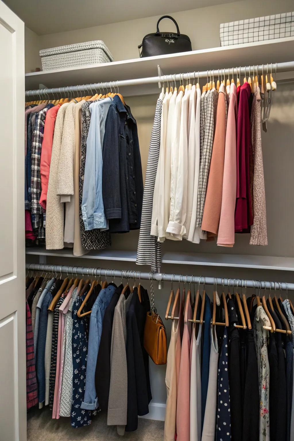 Stacked rods maximize your closet's potential.