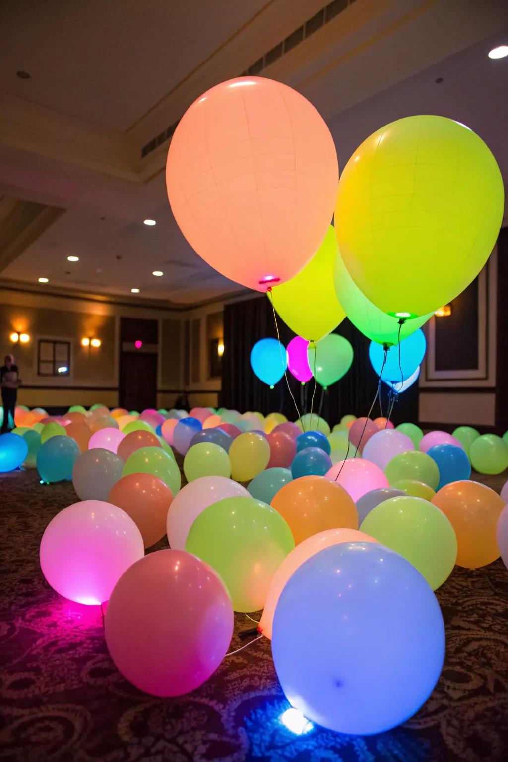 Fluorescent spheres introduce a burst of delight and vibrancy to your glow event.