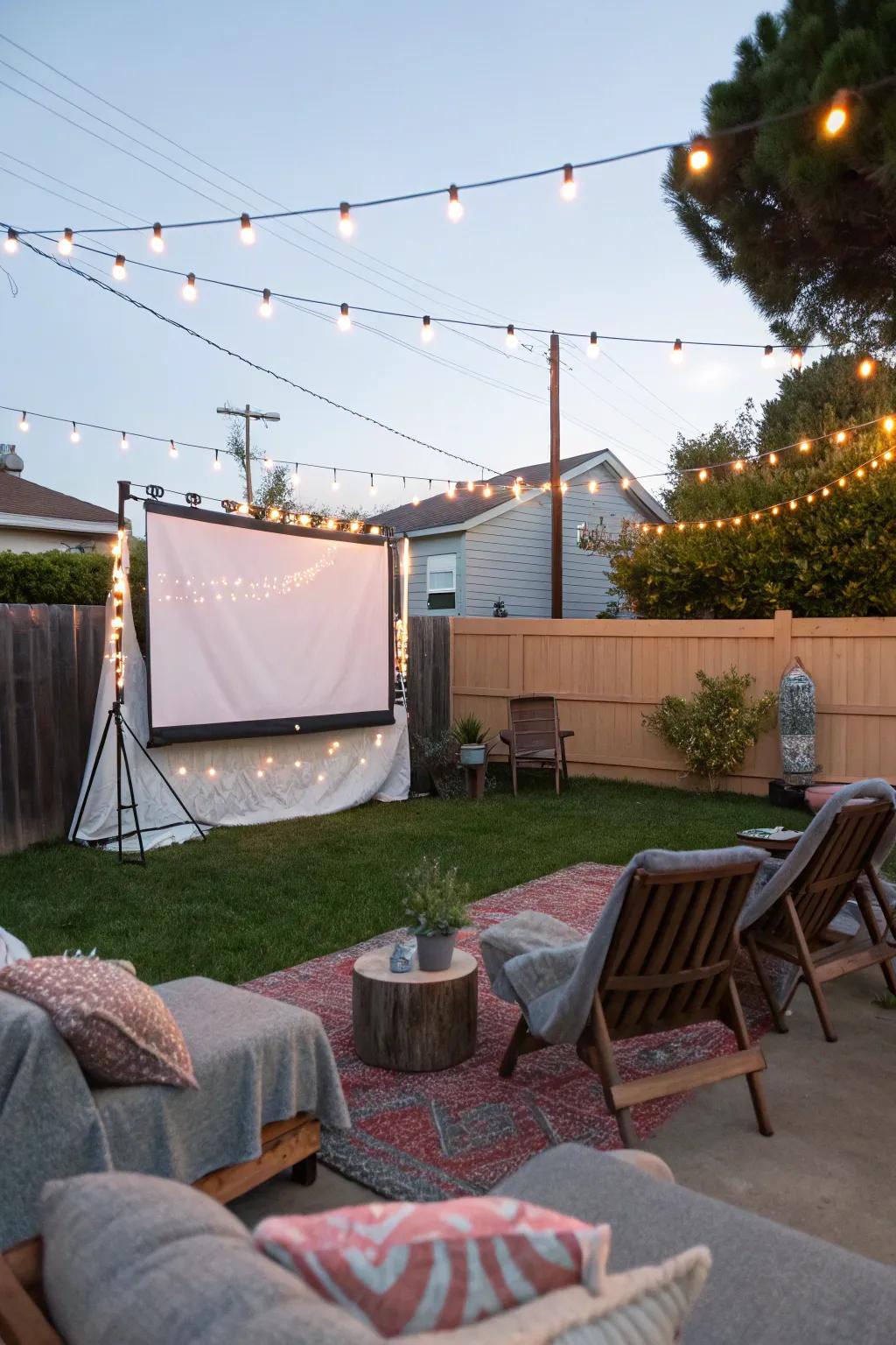 Cinema under the stars: An alluring arrangement for a backyard film adventure.