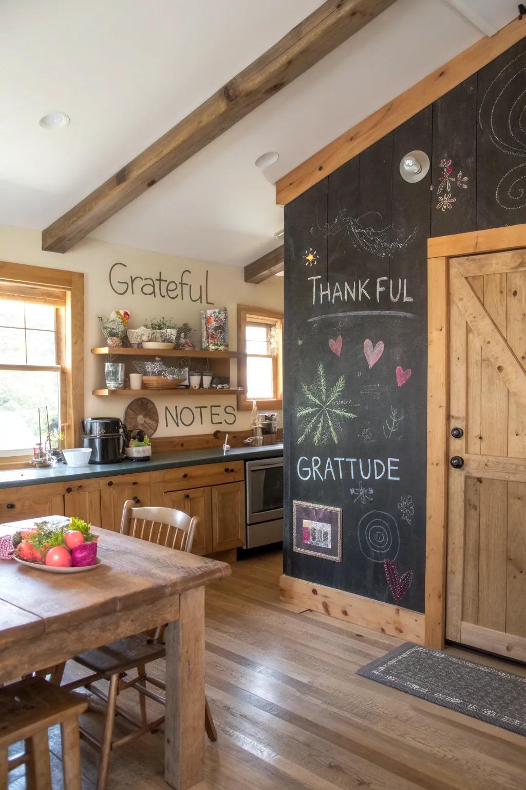 A writable board brimming with messages of gratitude.