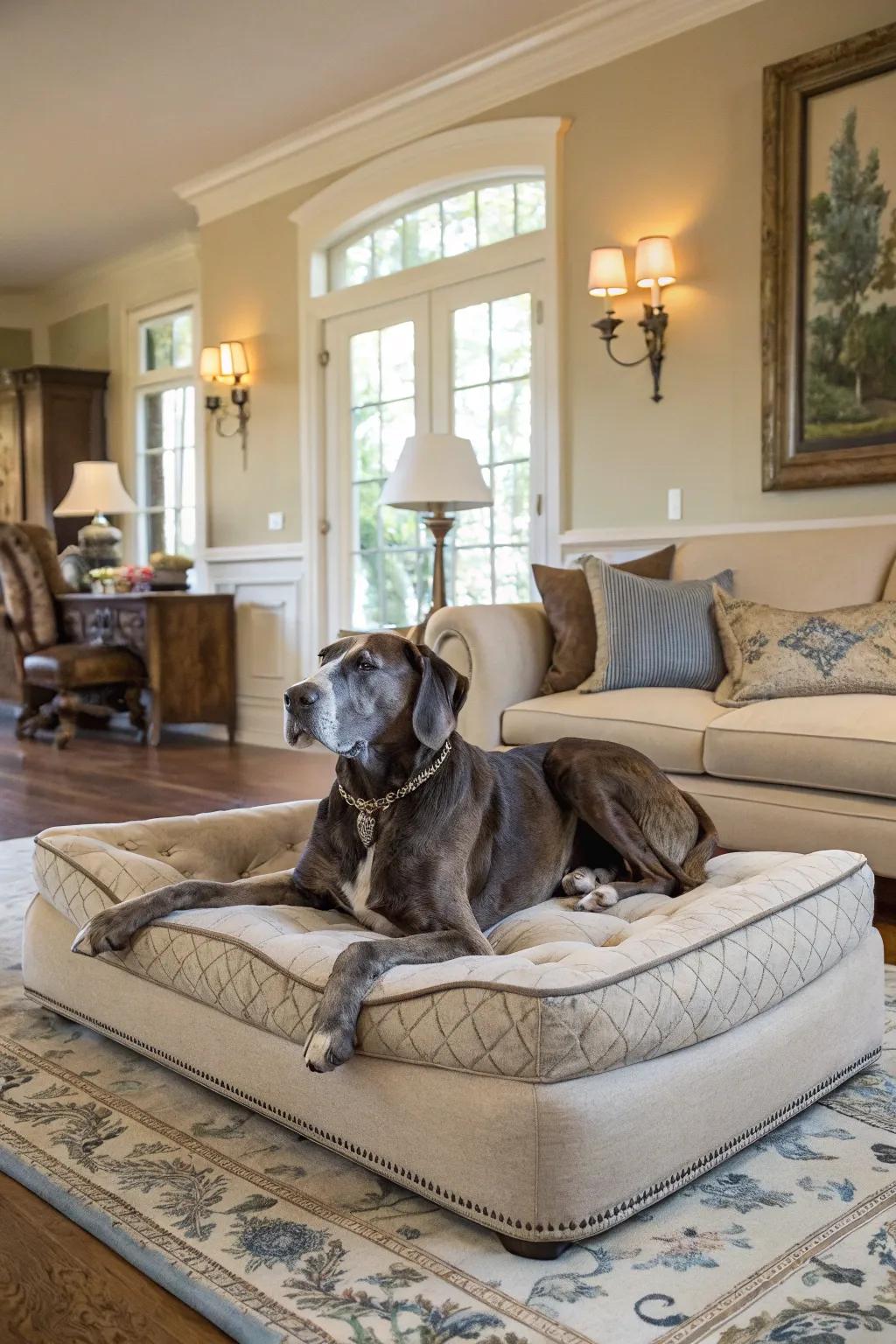 Sofa-style beds provide the perfect harmony of luxury and comfort for your Great Dane.