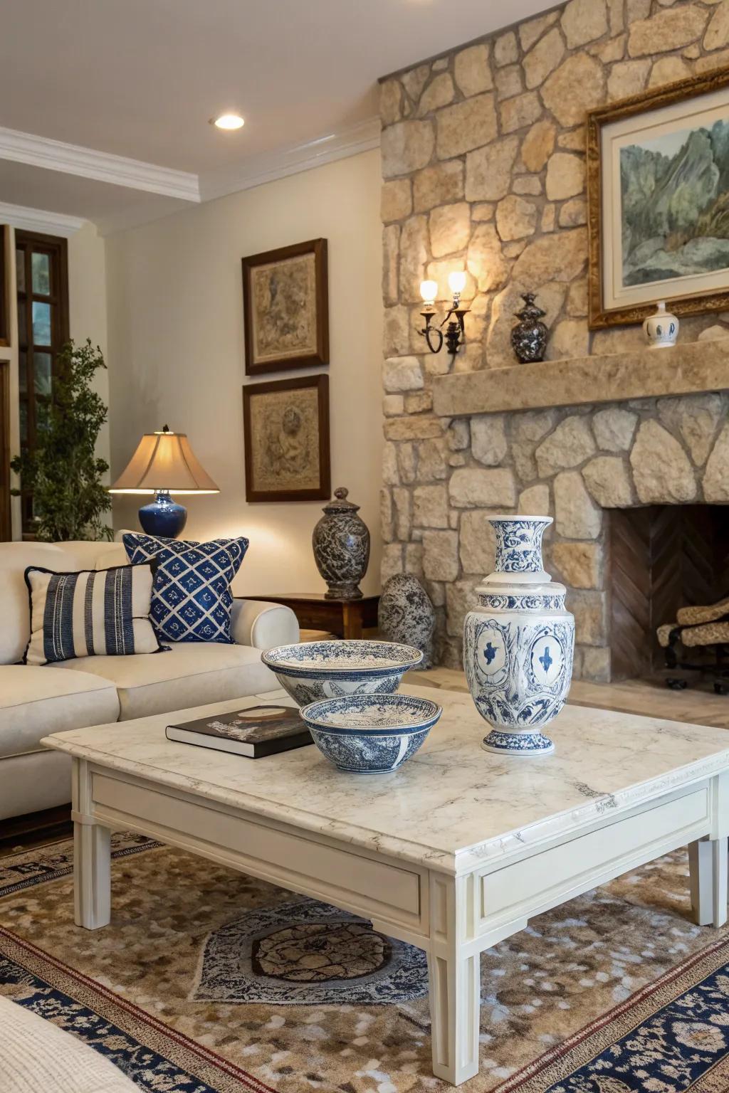 Authentic stone accents contribute a splash of Hellenic refinement to your dwelling.