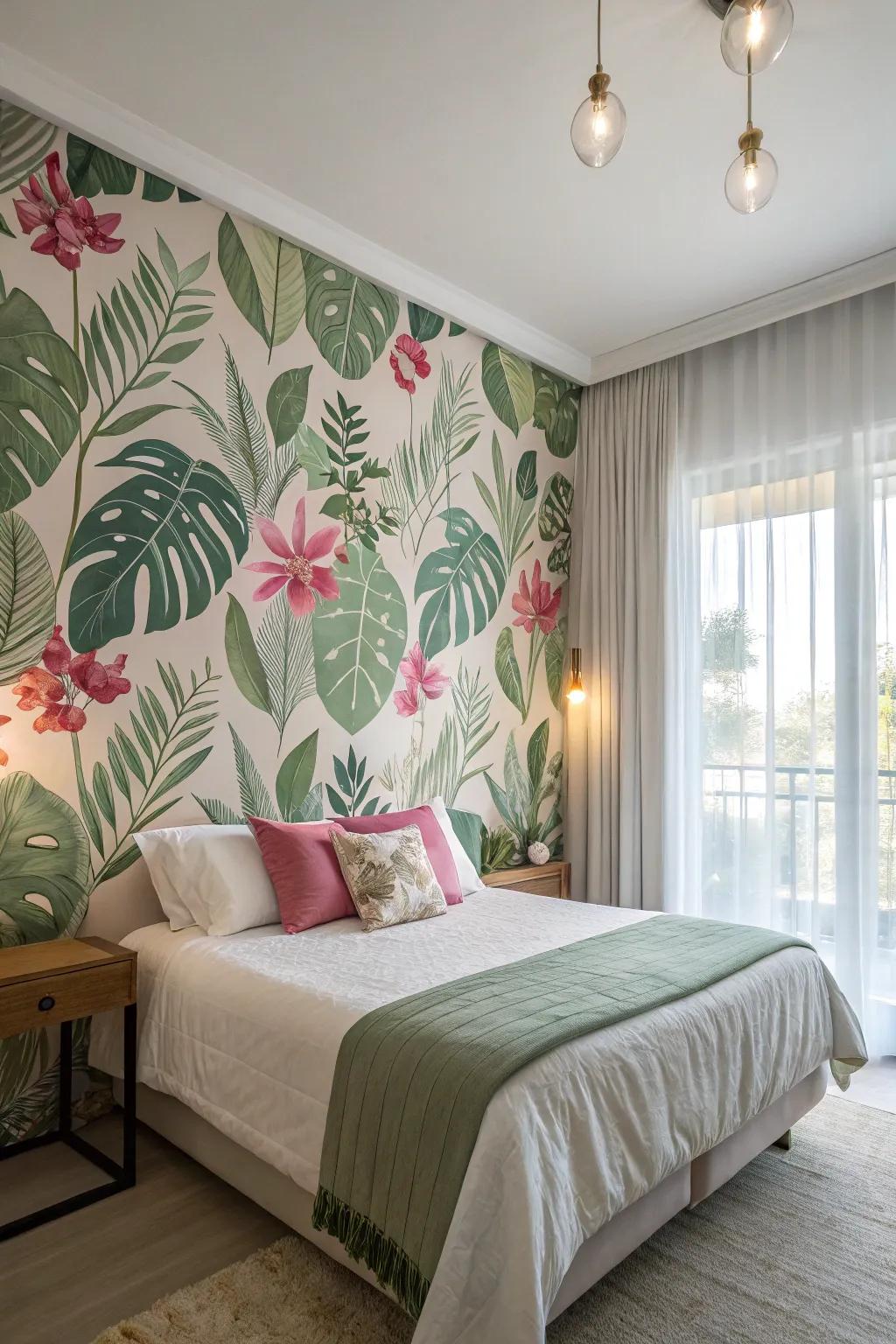 Botanical wallpapers bring a natural and vibrant touch to your bedroom.