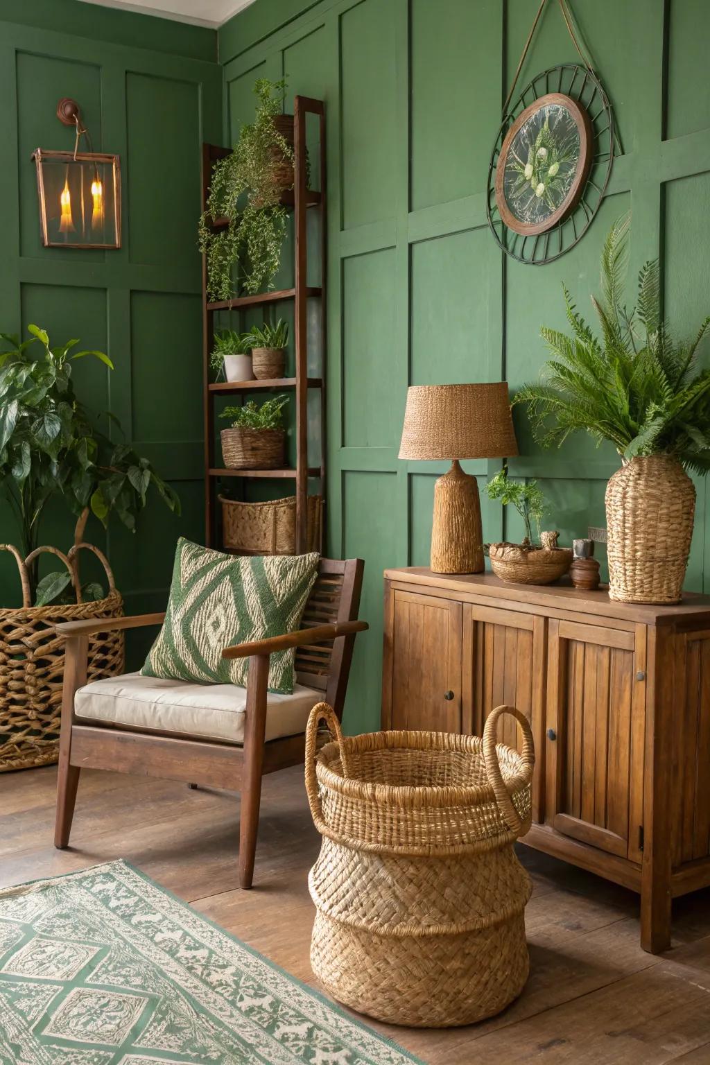 Earthy surfaces blend beautifully using green in order to create an earthy feel.