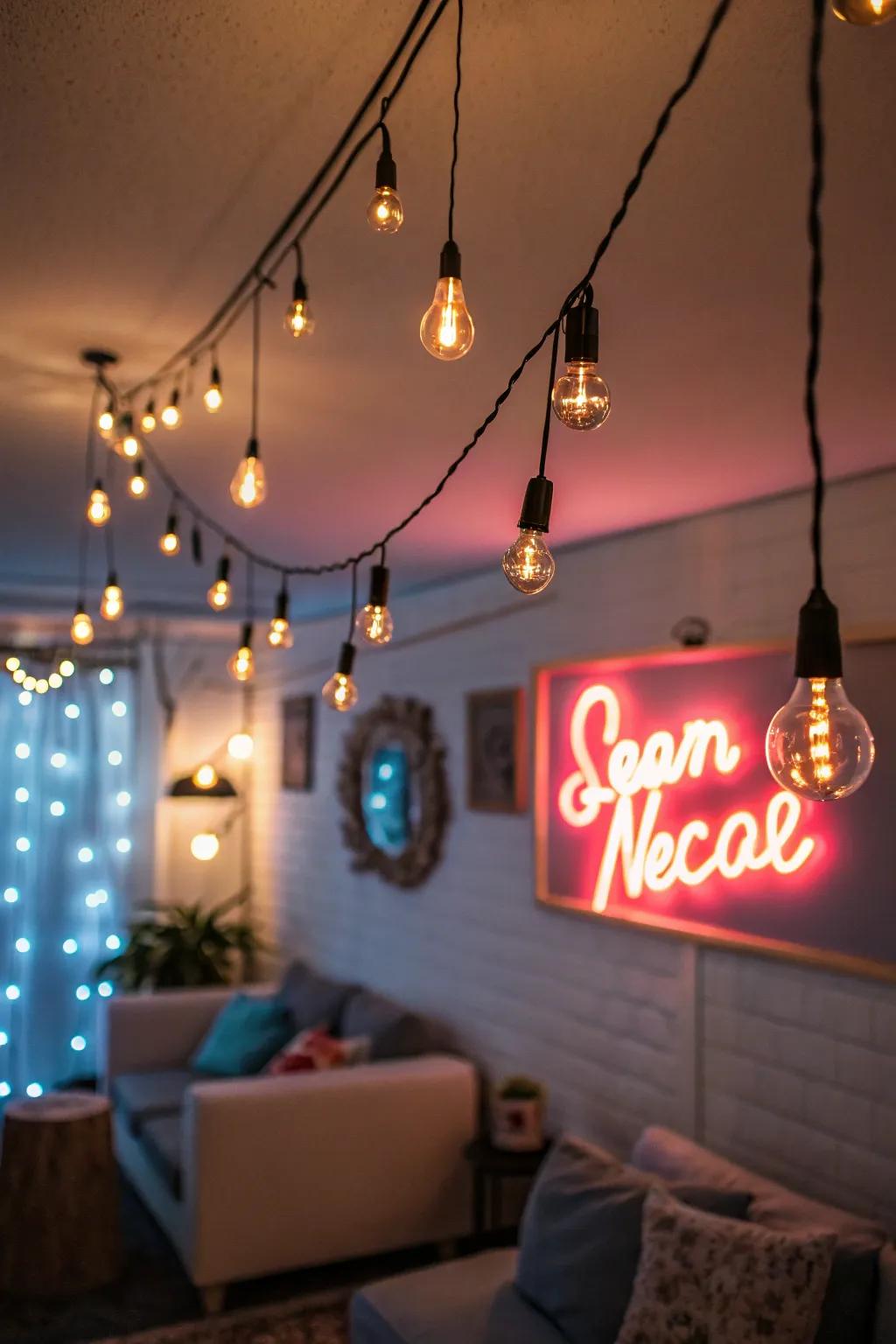 Intimate lighting casts a comforting yet daring allure over your grunge hideaway.