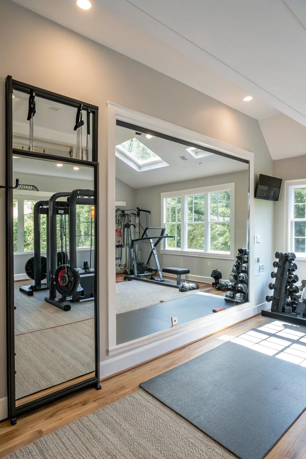 Widen your gym space with mirrors.