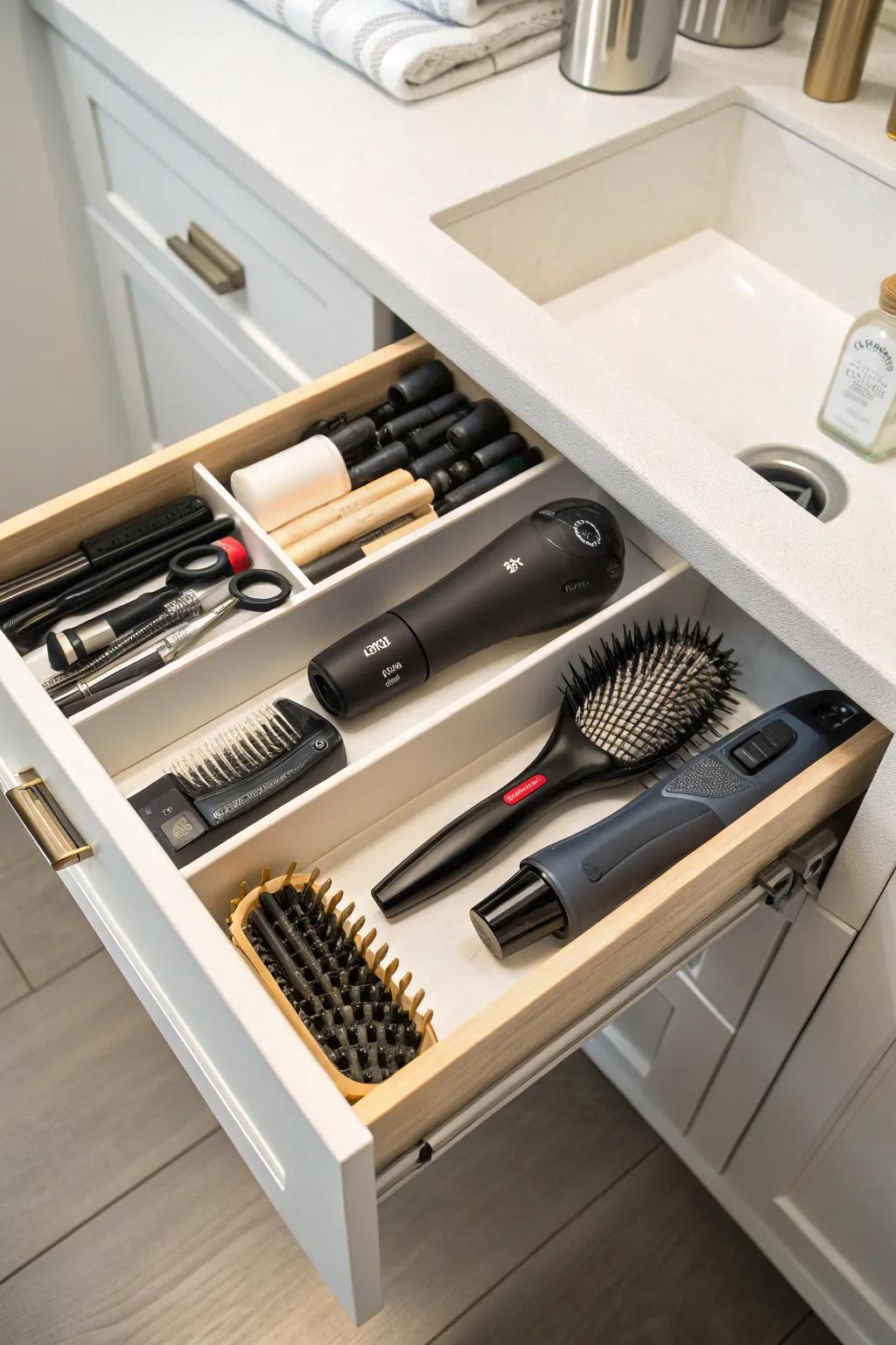 Custom drawer inserts for a tidy and organized bathroom.