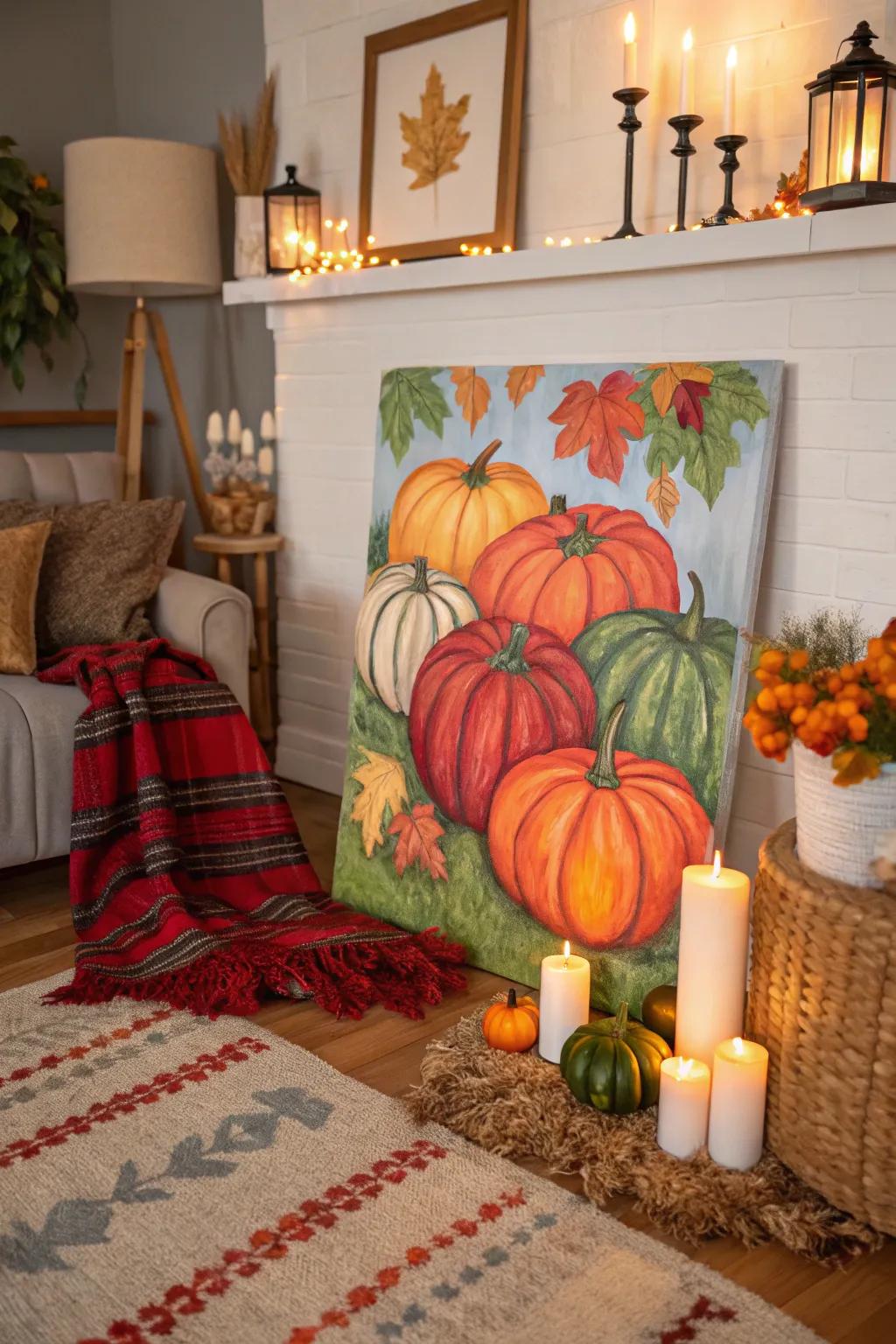 Charming pumpkin garden artwork brightens up any location