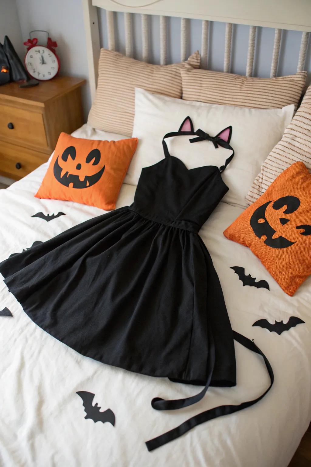 Effortless ebony cat look with a black dress.