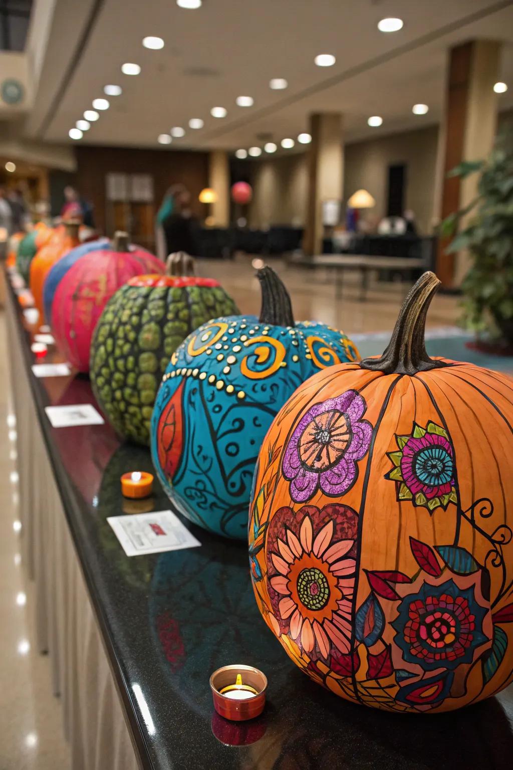 Painted pumpkins offer a burst of color and creativity, a refreshing departure from traditional carving.