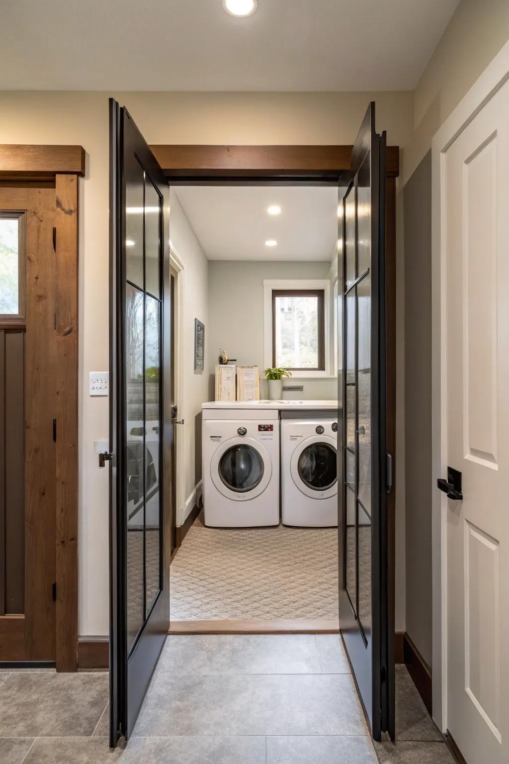 Folding doors deliver a space-efficient alternative for corridor washing spaces.