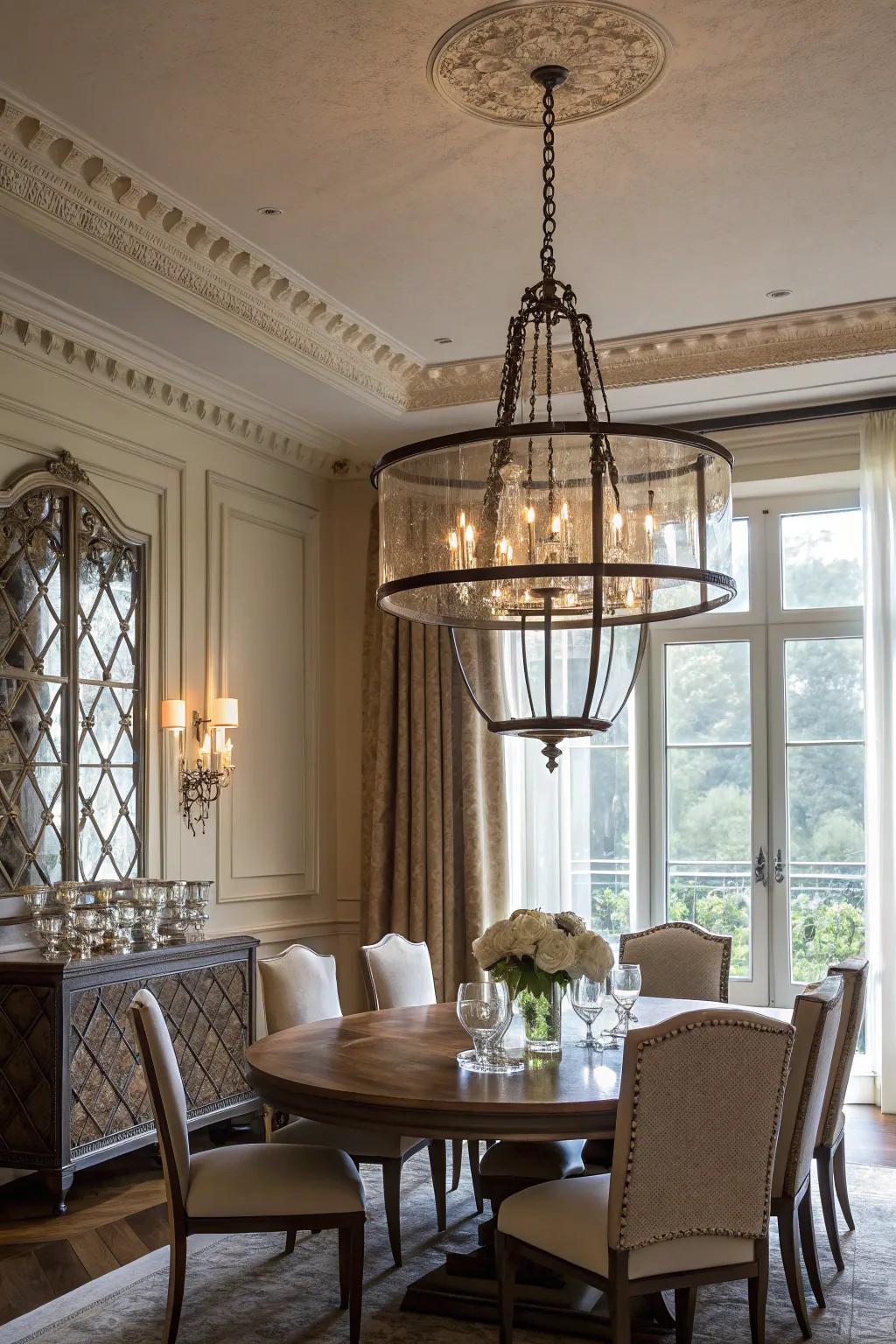 Chandeliers enhance the allure and coziness of dining areas.
