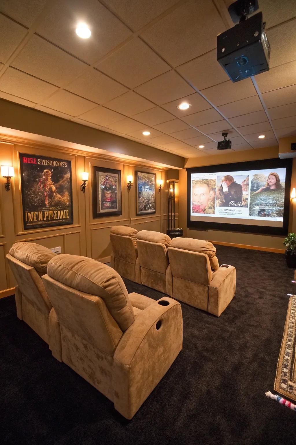 Turn your basement into a home theater oasis for unforgettable movie nights.