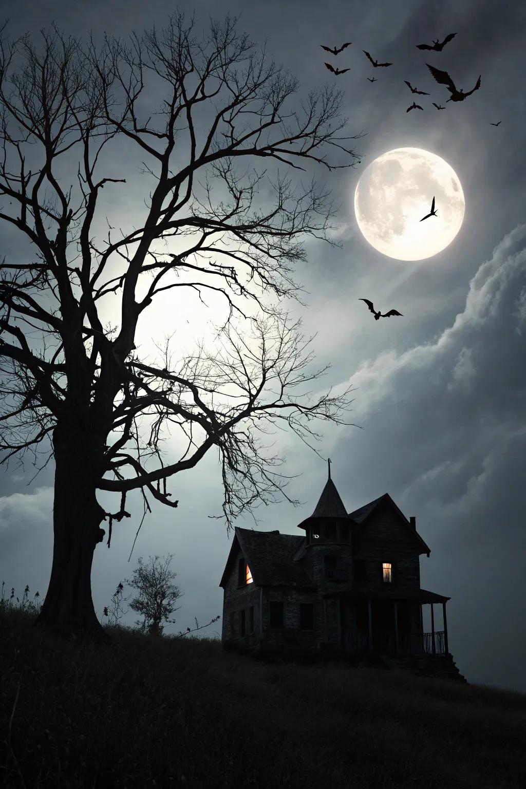 A mysterious haunted house poster that establishes an aura of intrigue.