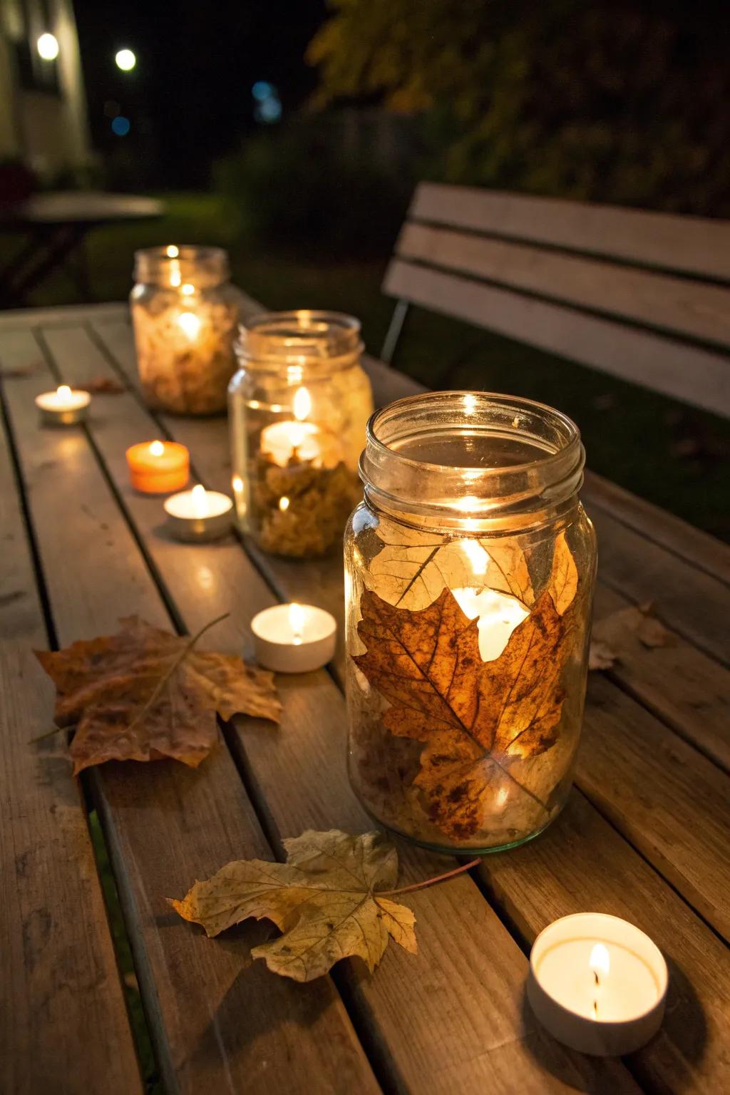 DIY foliage lights projecting a cozy autumnal radiance.