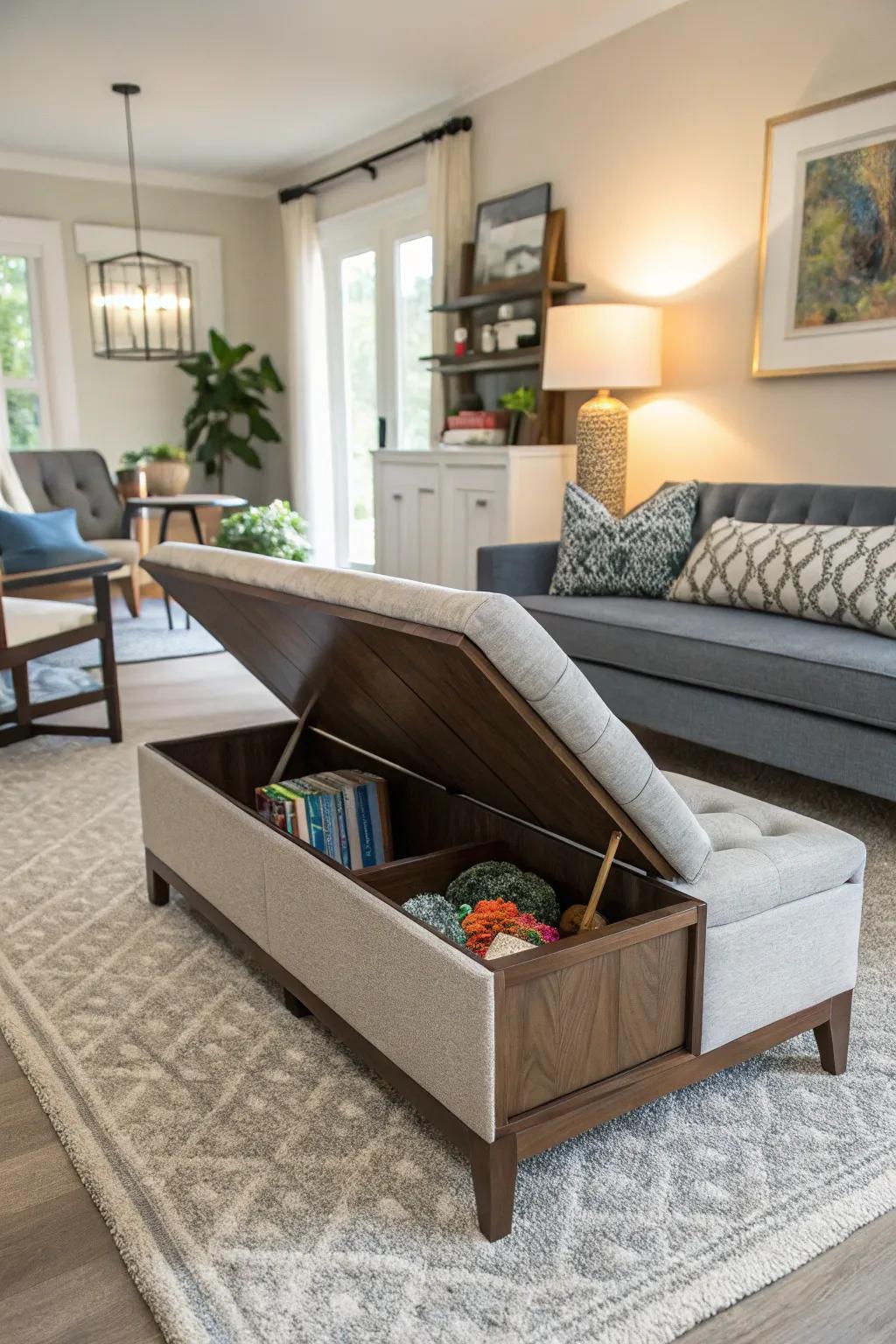 Bench seating that doubles as hidden toy storage.