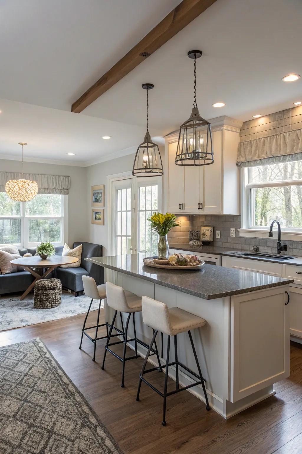 An open-concept kitchen featuring a cozy breakfast nook.