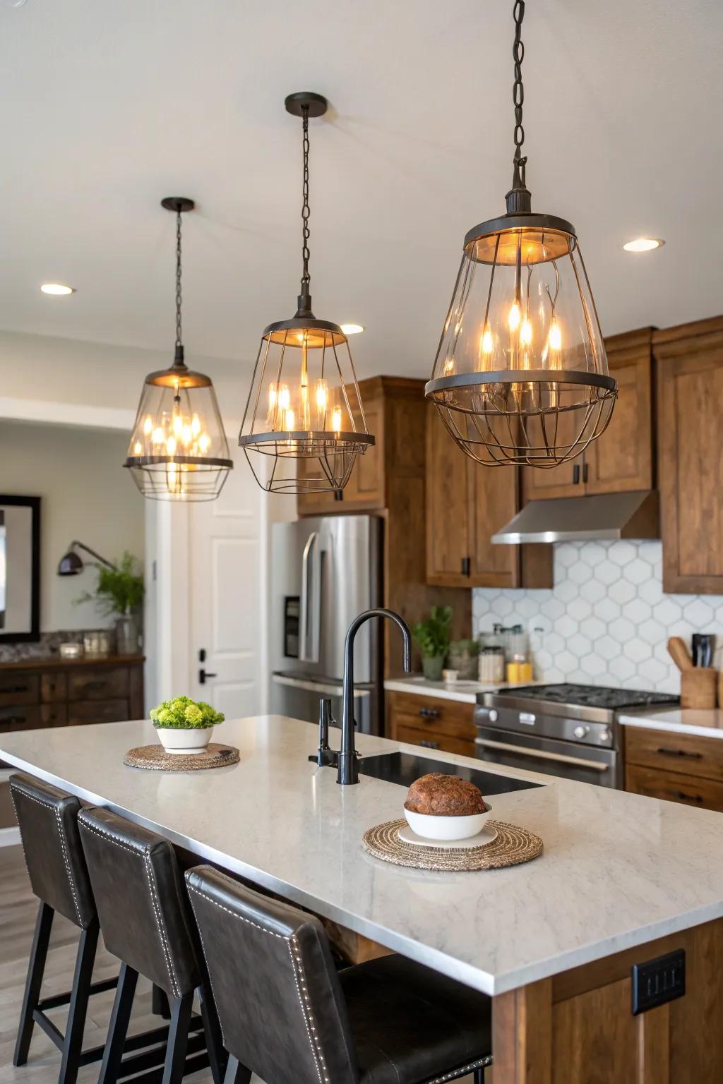 Unique light fixtures contribute both utility and a hint of sophistication.